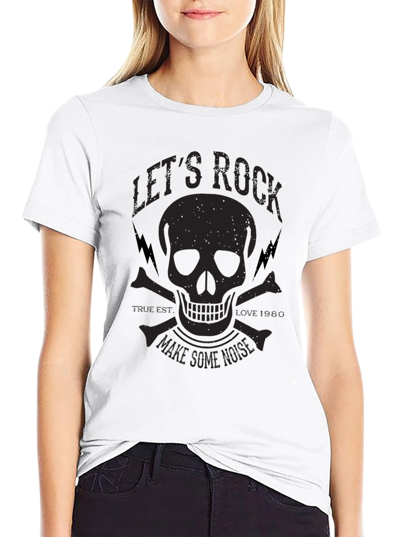Lets Rock Skull Graphic T-Shirt - Black