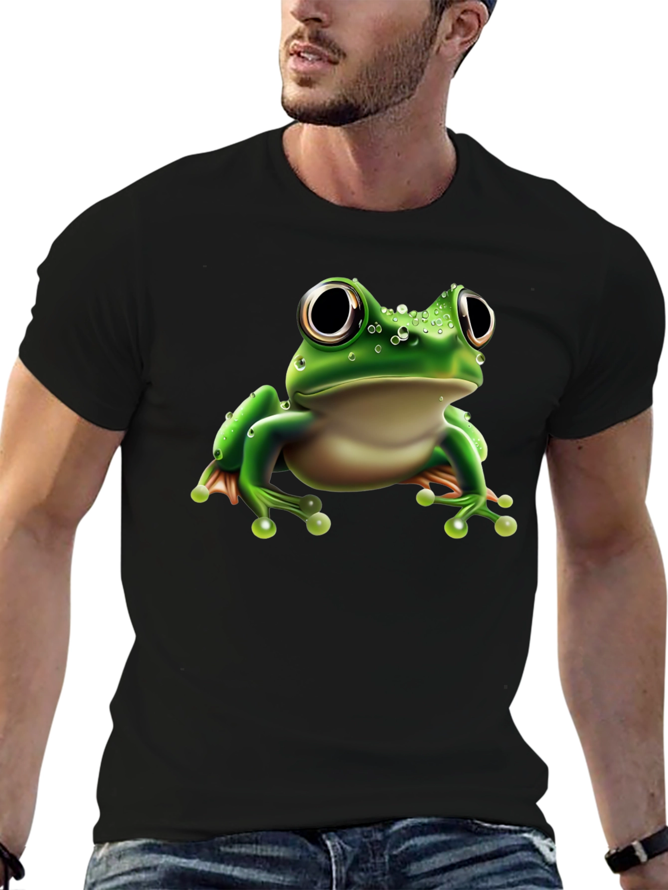 Frog Graphic Tee - Black Cotton Blend Shirt