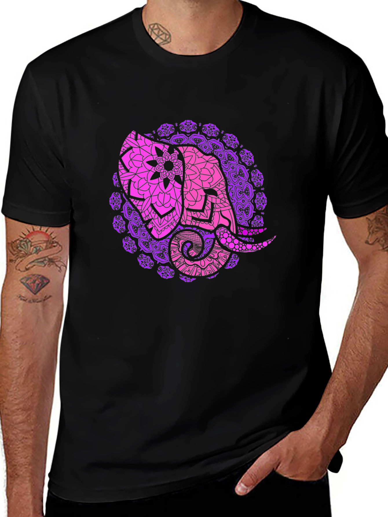 Elephant Mandala Black T-Shirt