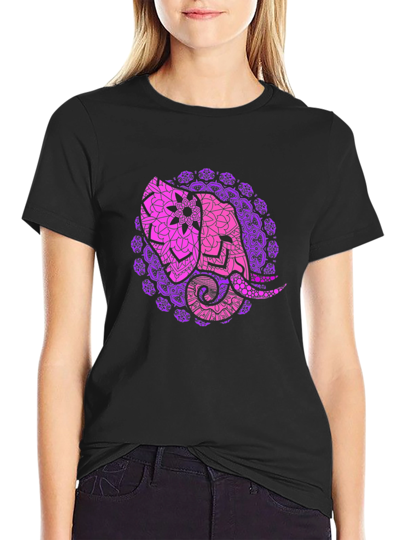 Elephant Mandala Black T-Shirt
