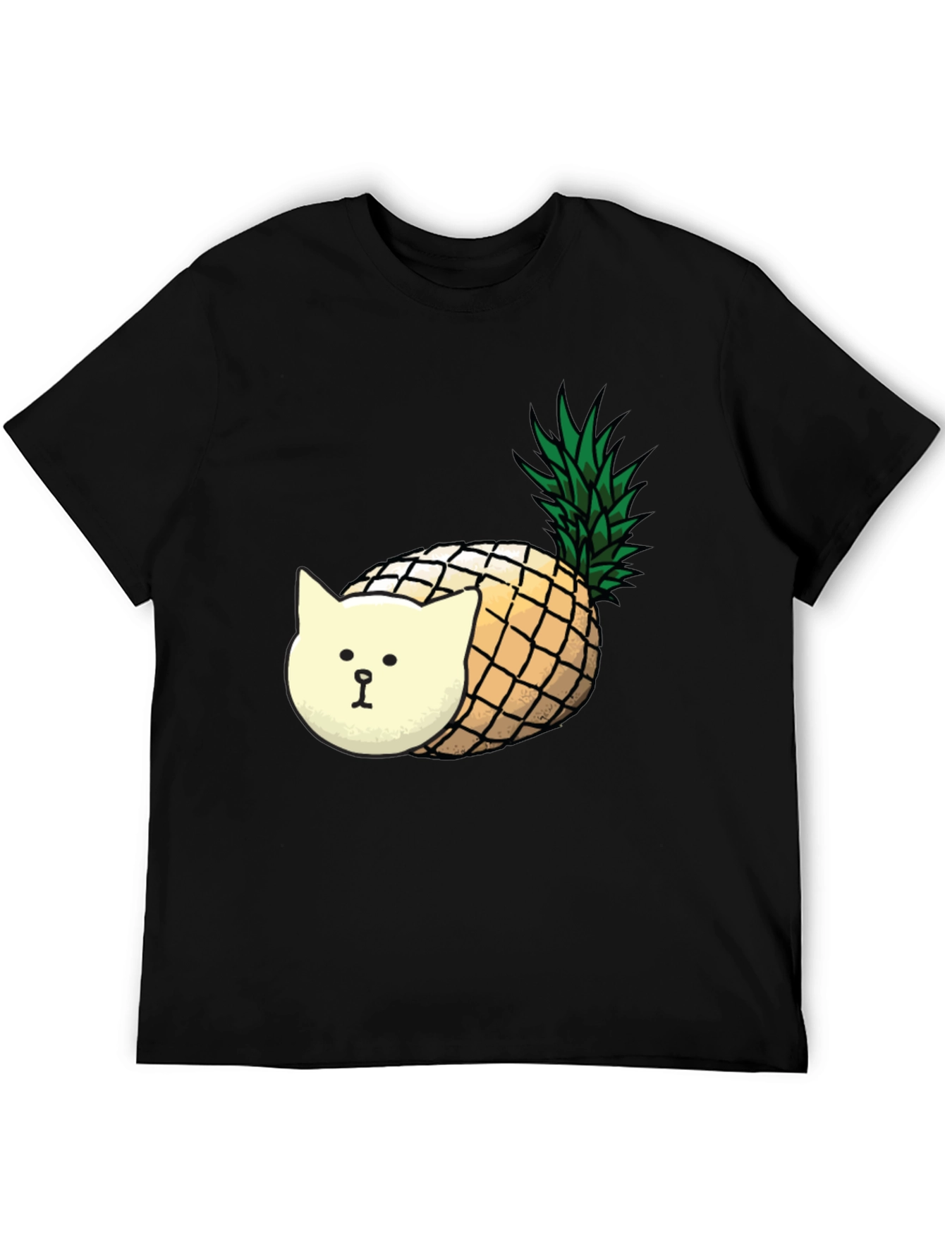 Pineapple Cat Graphic T-Shirt - Black Cotton Tee