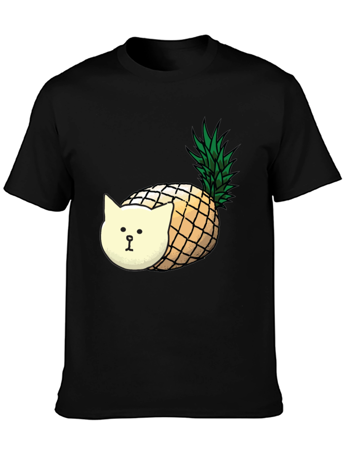 Pineapple Cat Graphic T-Shirt - Black Cotton Tee