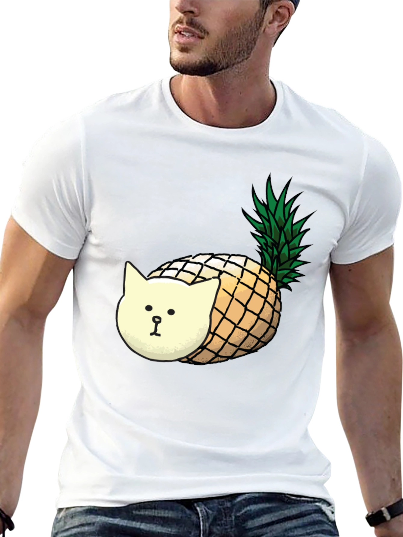 Pineapple Cat Graphic T-Shirt - Black Cotton Tee