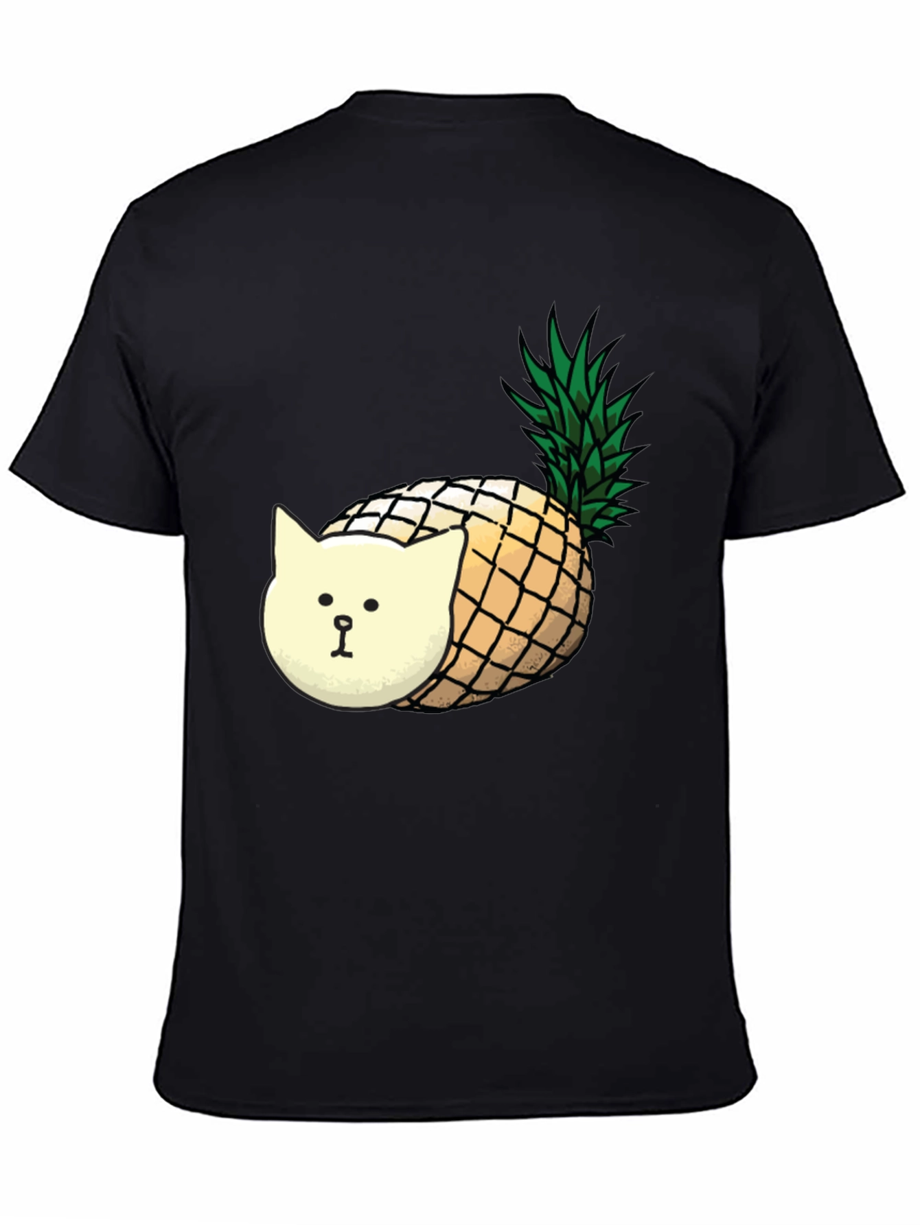 Pineapple Cat Graphic T-Shirt - Black Cotton Tee