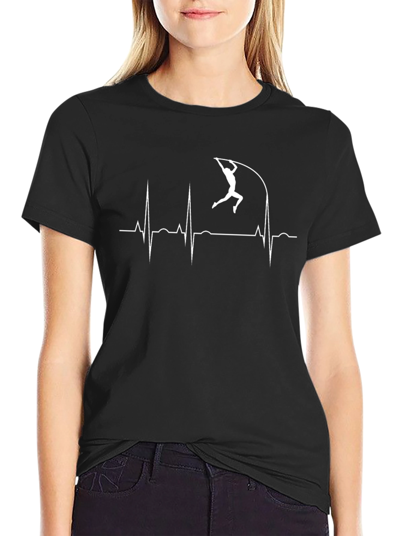 Pole Vault Heartbeat T-Shirt - Black Sporty