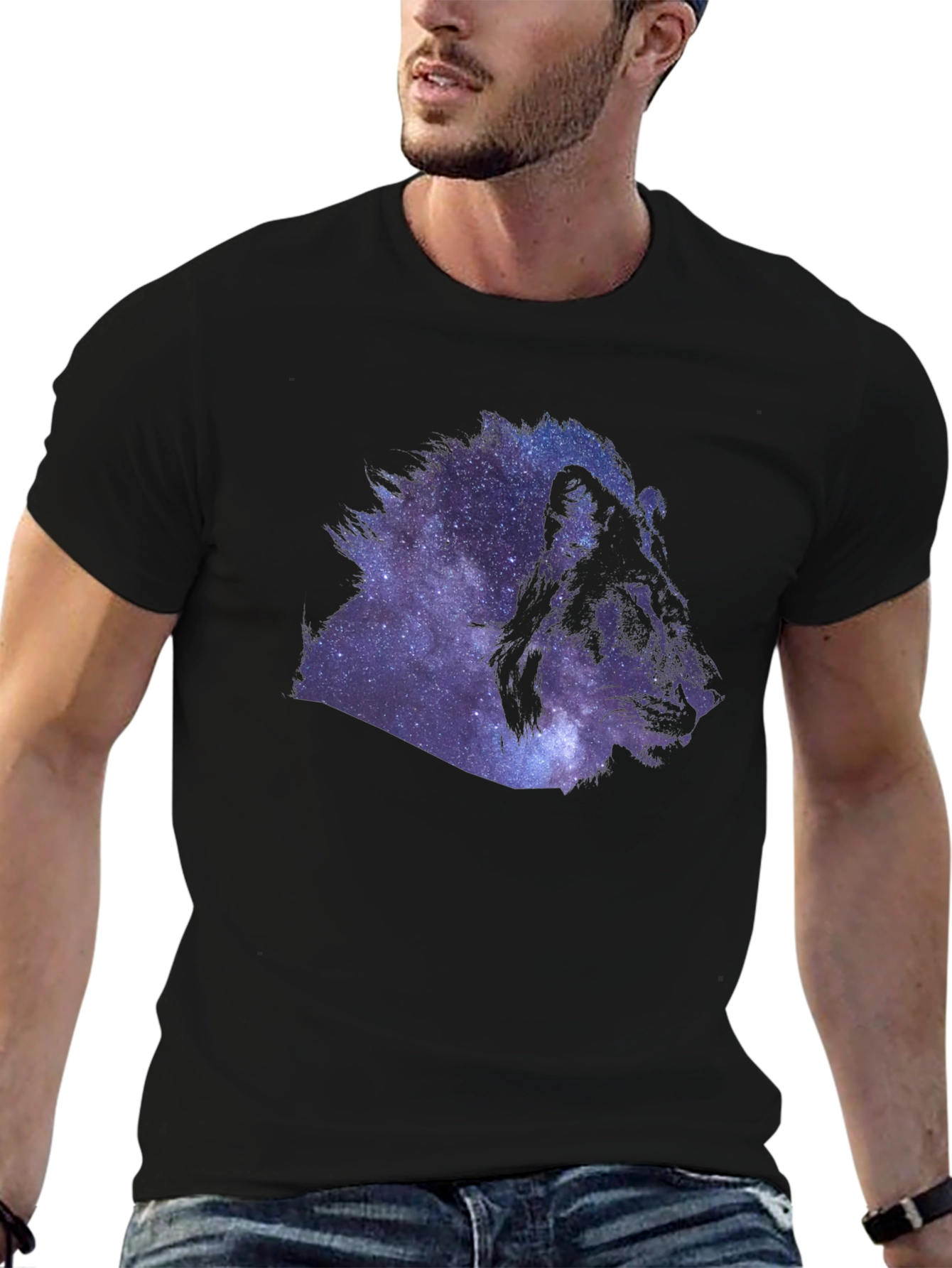 Galaxy Lion Graphic Black T-Shirt