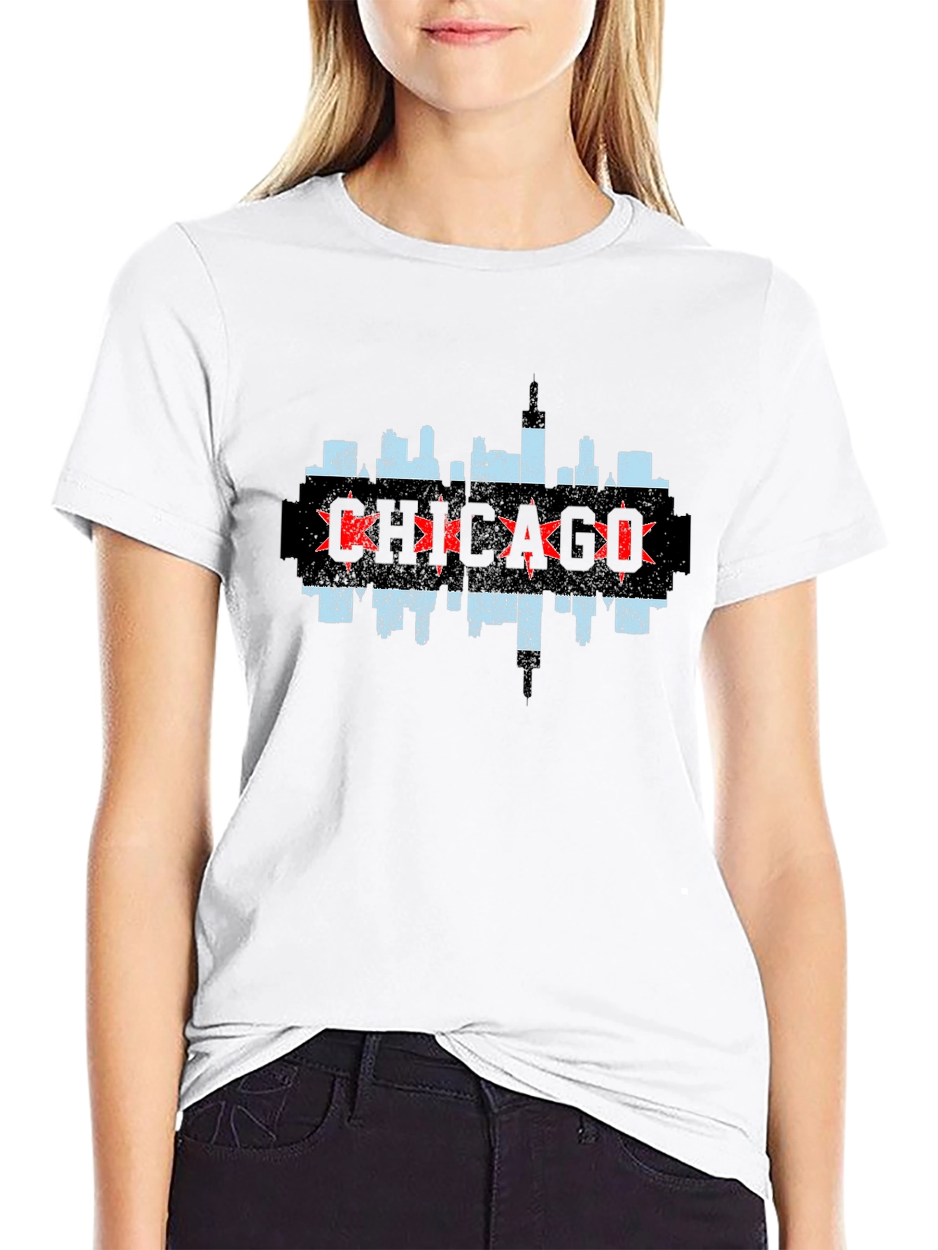 Chicago Skyline Graphic Tee - Black Cotton T-Shirt