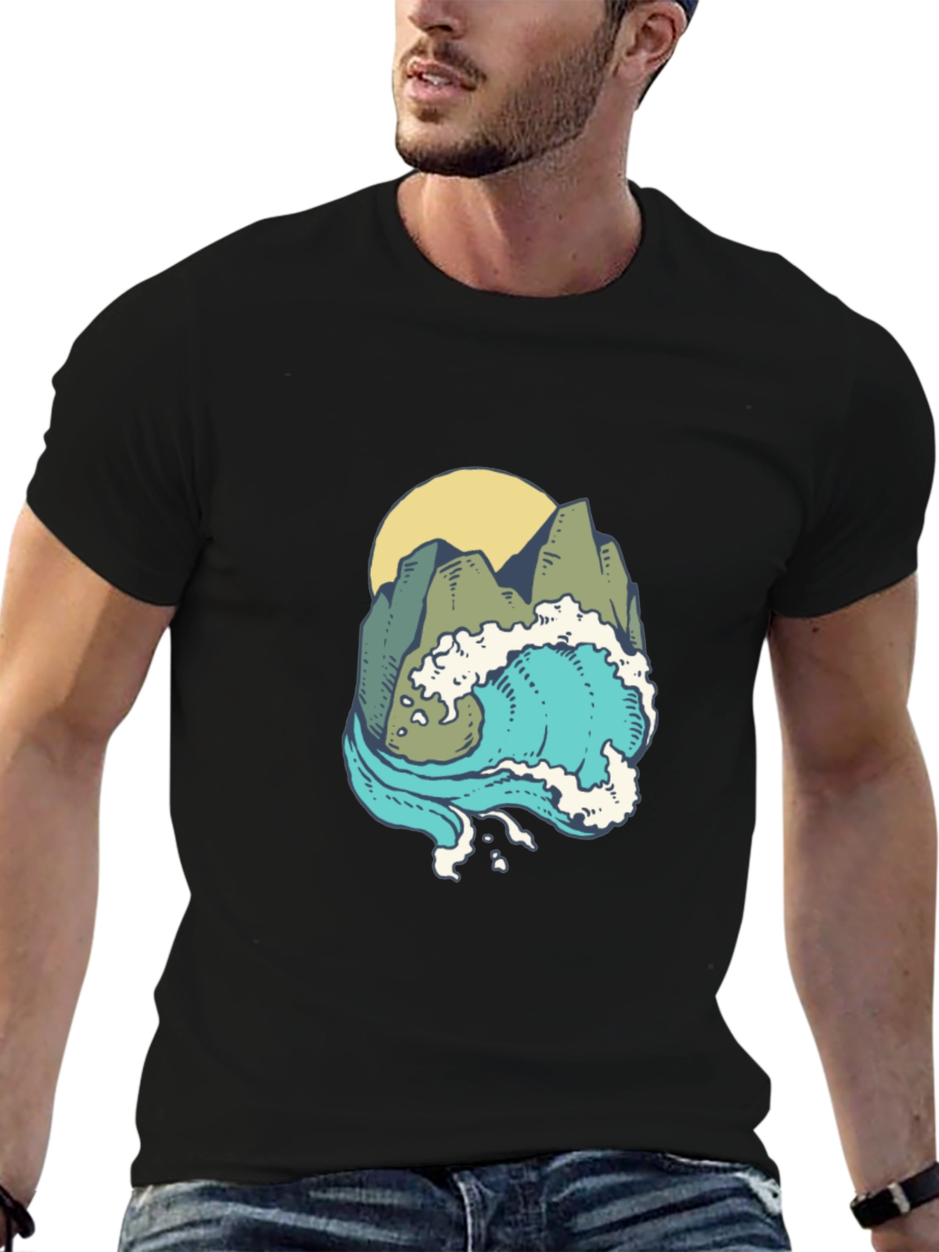 Mountain Wave Graphic Black T-Shirt