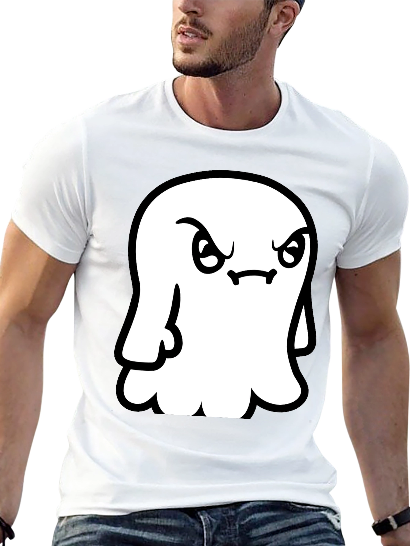 Grumpy Ghost Graphic Tee - Soft Black Cotton Shirt