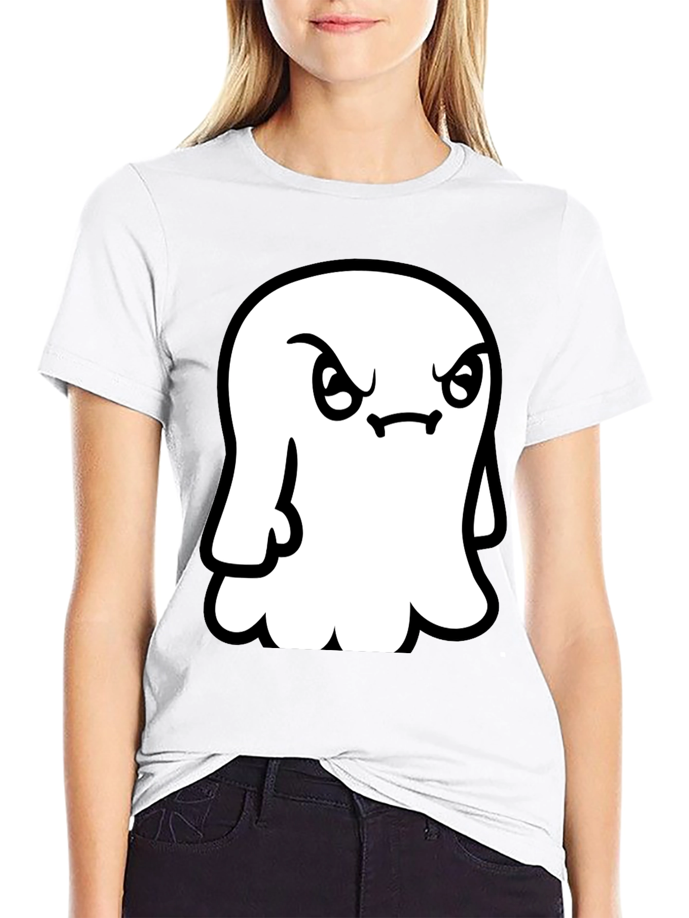 Grumpy Ghost Graphic Tee - Soft Black Cotton Shirt