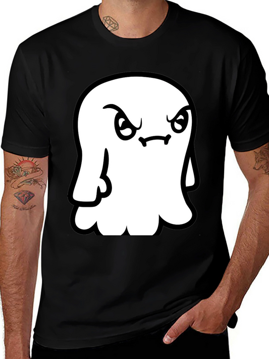 Grumpy Ghost Graphic Tee - Soft Black Cotton Shirt
