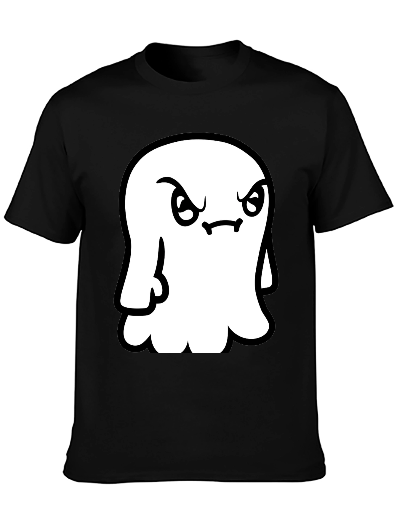 Grumpy Ghost Graphic Tee - Soft Black Cotton Shirt