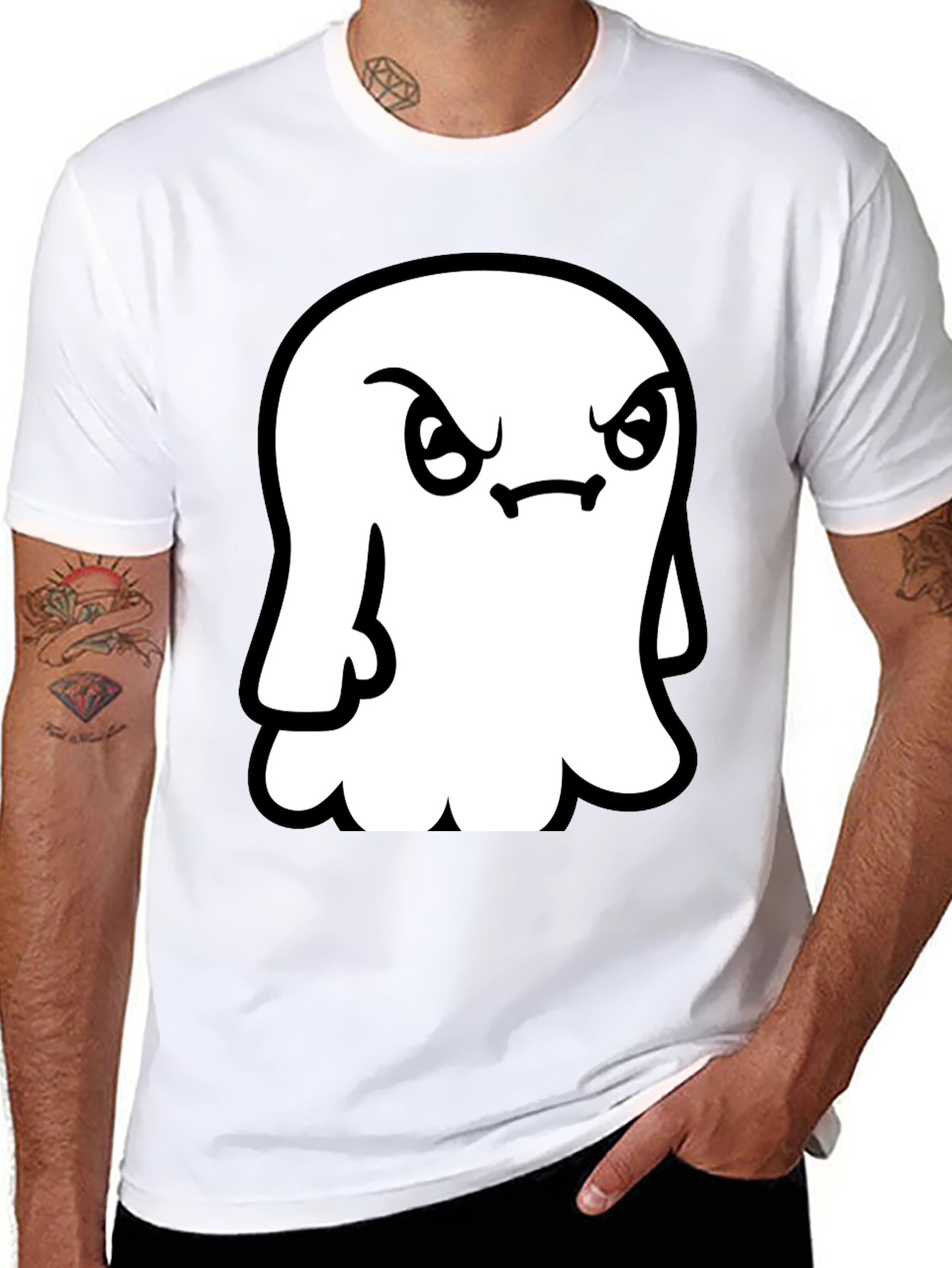 Grumpy Ghost Graphic Tee - Soft Black Cotton Shirt