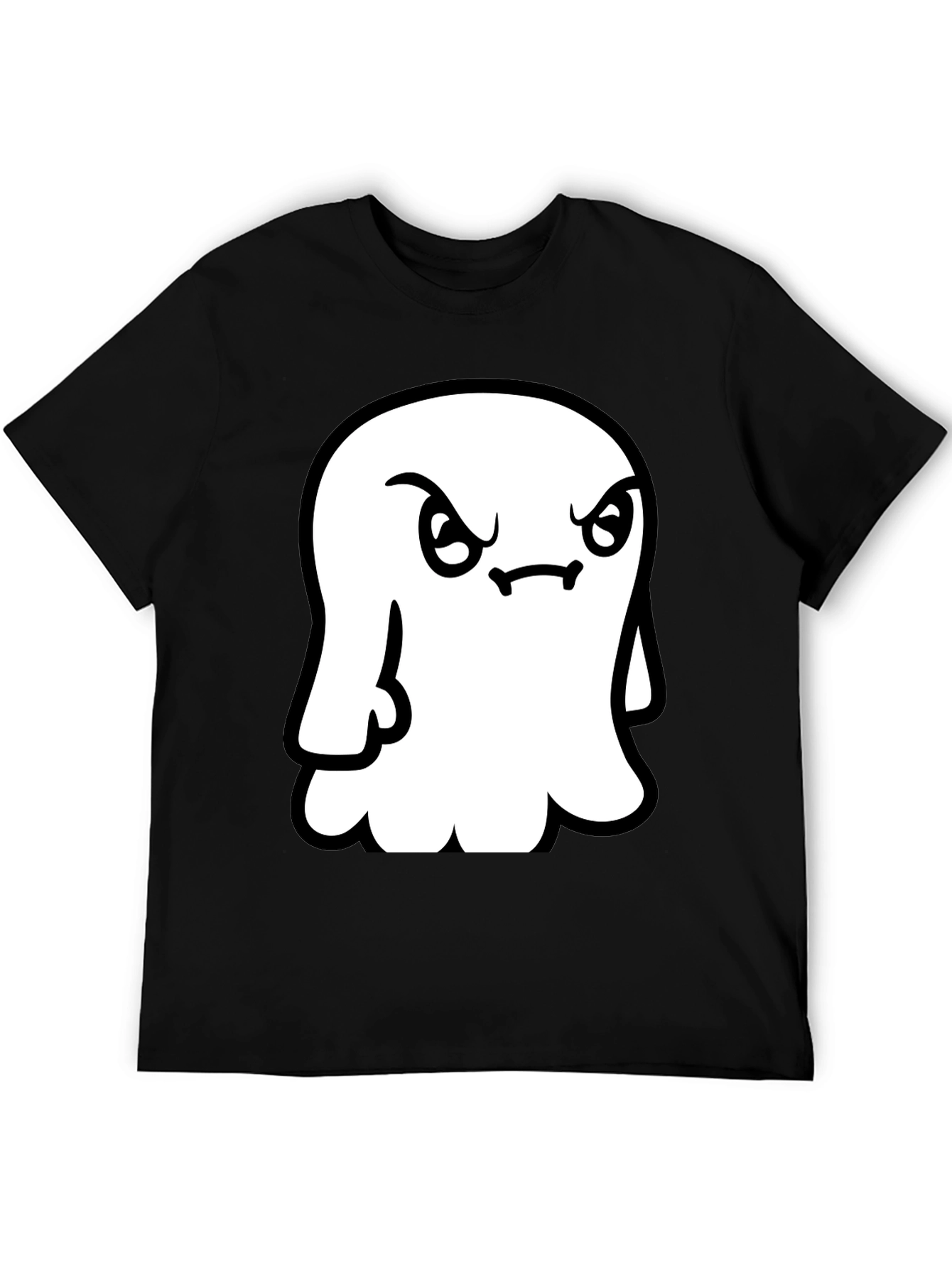 Grumpy Ghost Graphic Tee - Soft Black Cotton Shirt