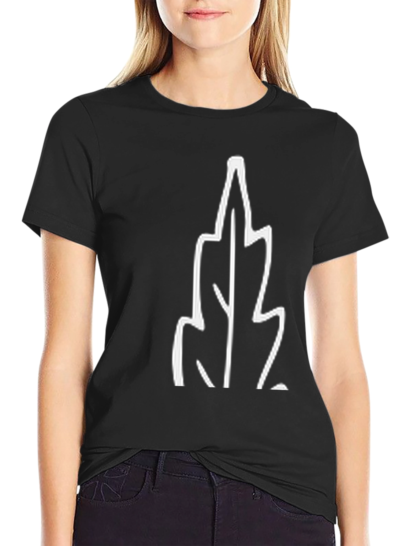 Black T-Shirt with White Leaf Graphic