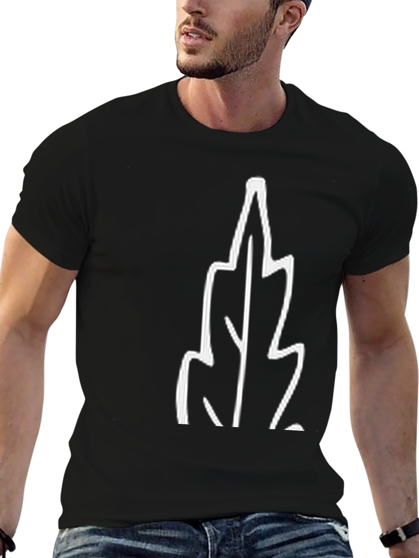 Black T-Shirt with White Leaf Graphic