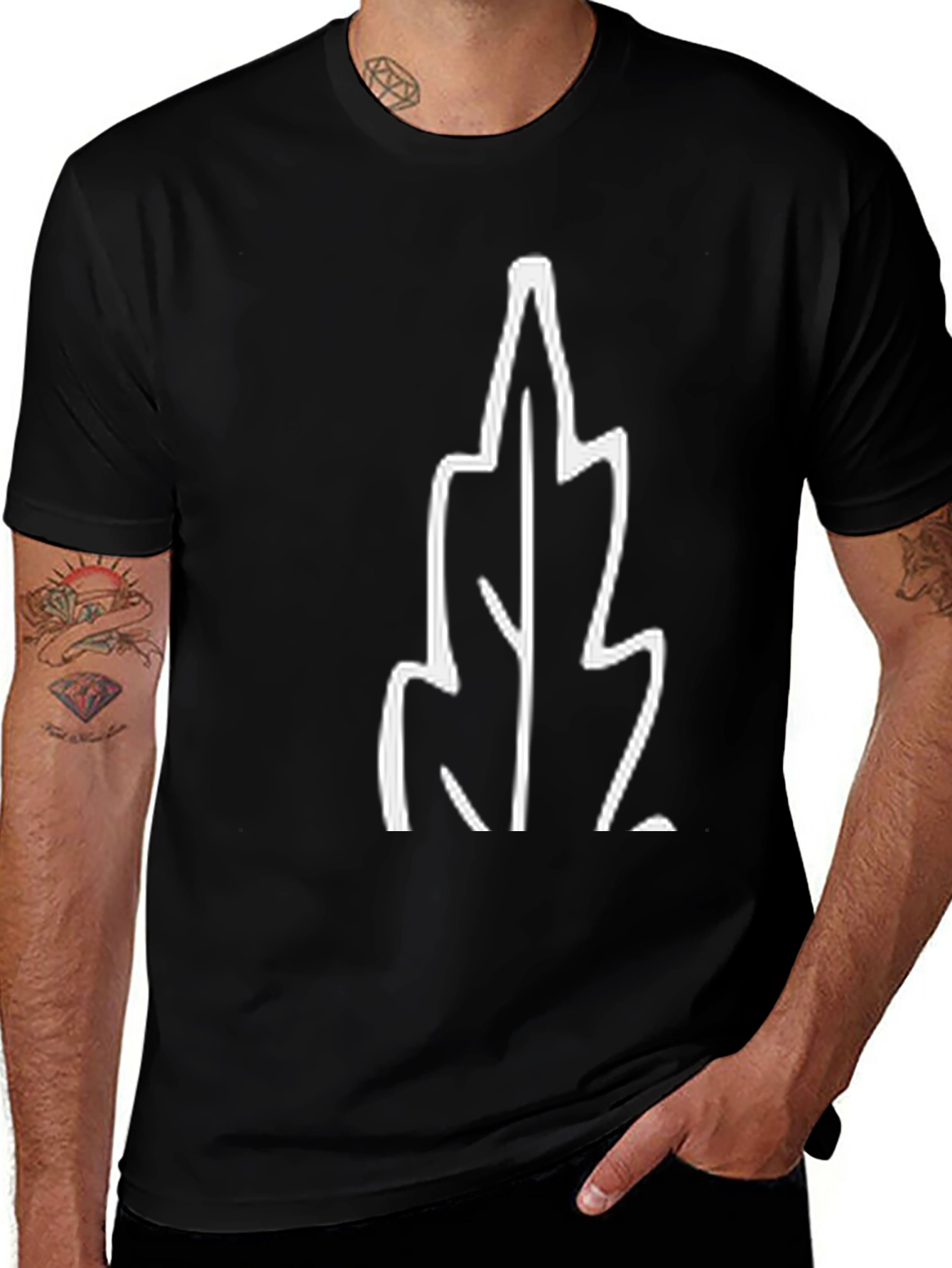 Black T-Shirt with White Leaf Graphic