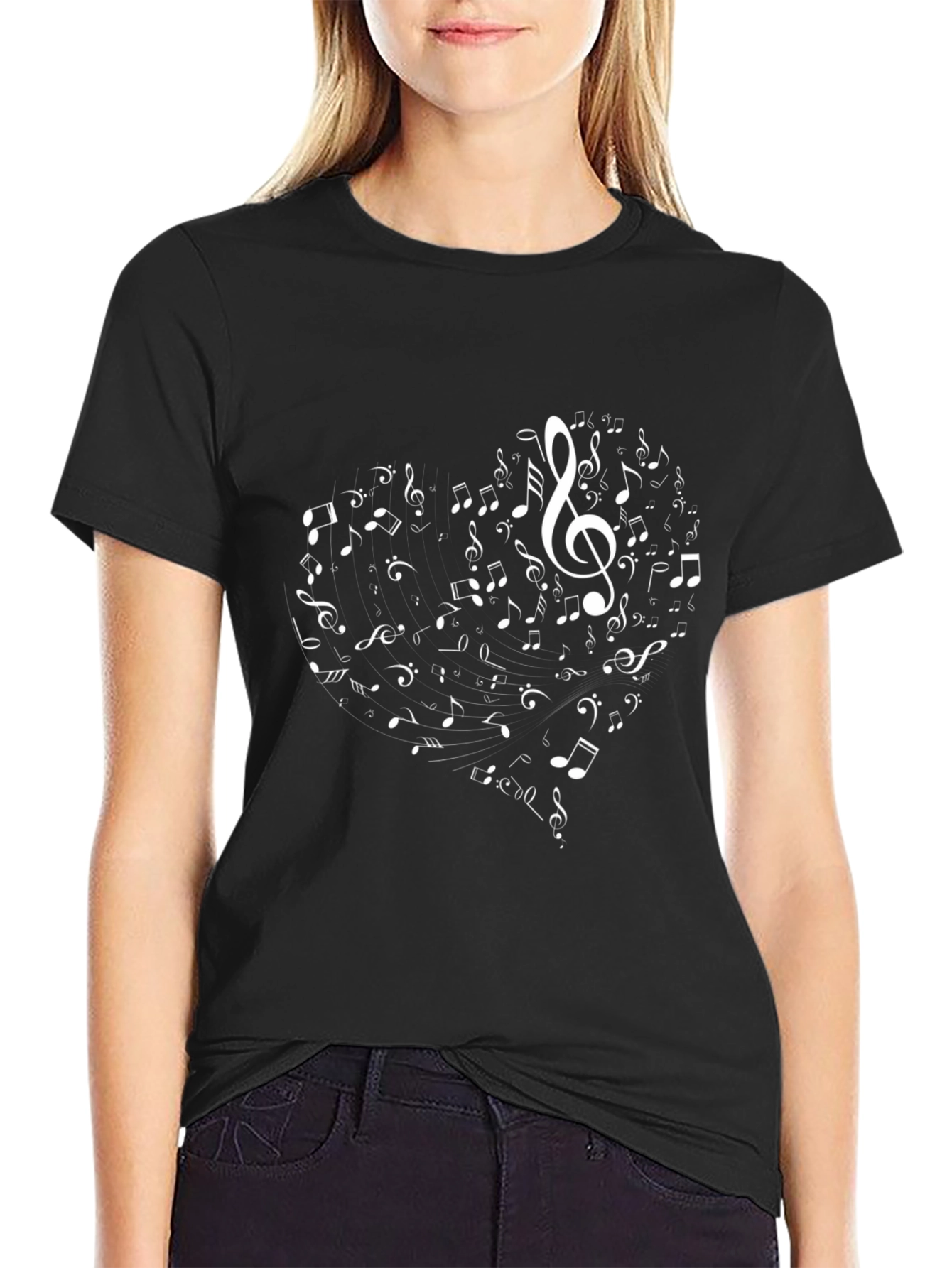 Musical Heart T-Shirt - Black Cotton Blend Graphic Tee