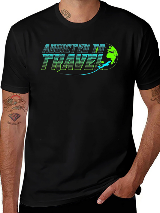 Addicted to Travel Graphic Tee - Black Cotton T-Shirt