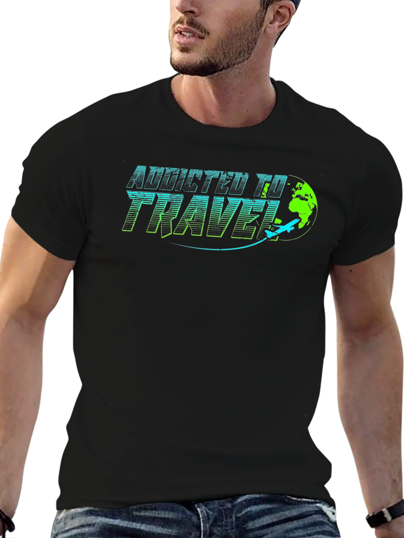 Addicted to Travel Graphic Tee - Black Cotton T-Shirt