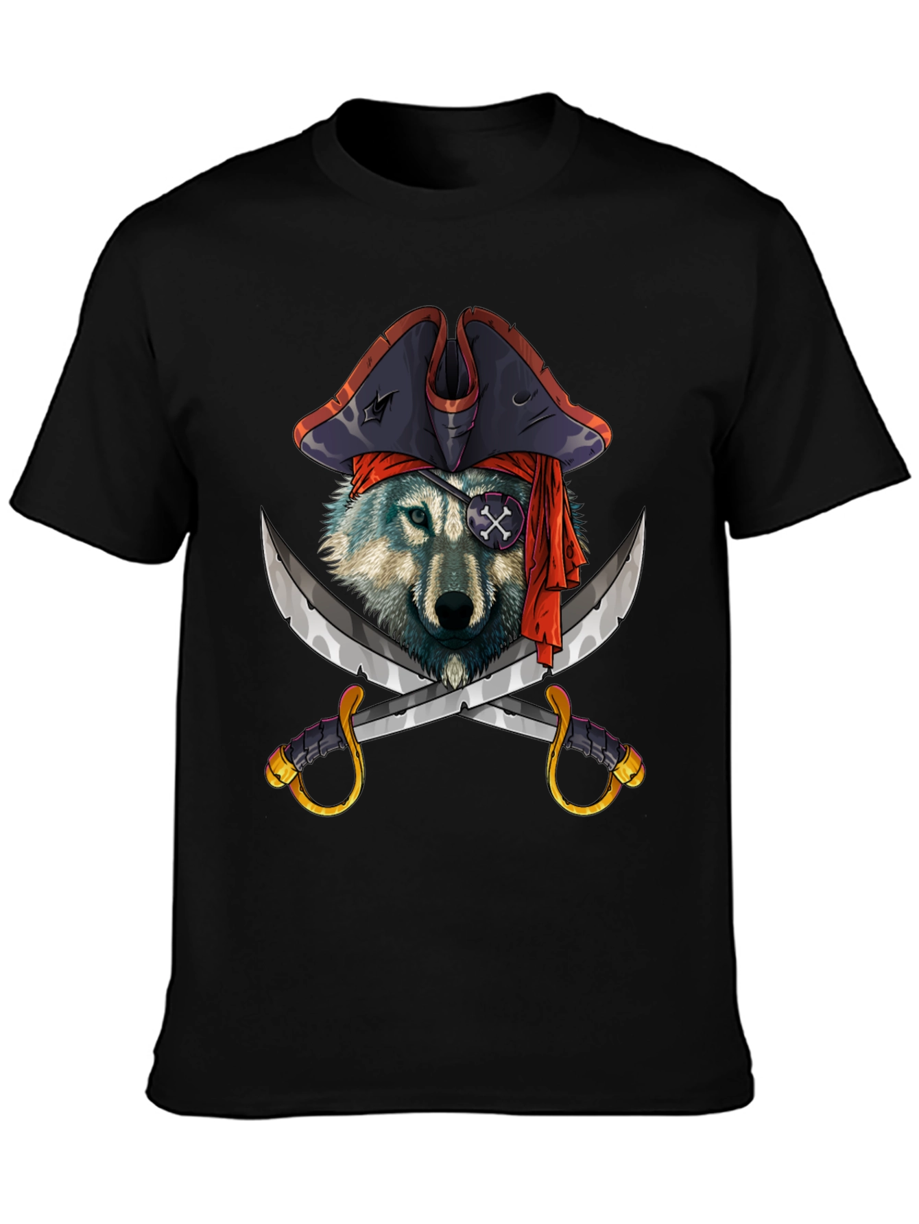 Pirate Wolf Graphic T-Shirt - Black Cotton Tee