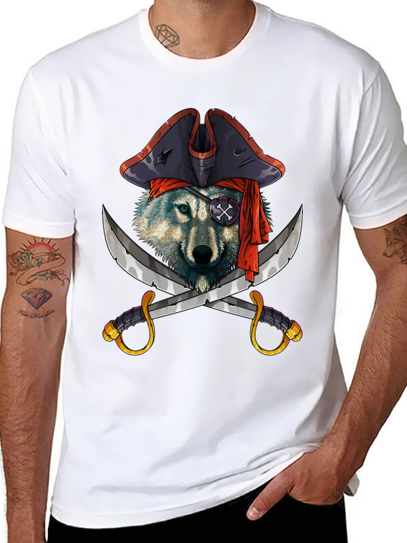 Pirate Wolf Graphic T-Shirt - Black Cotton Tee