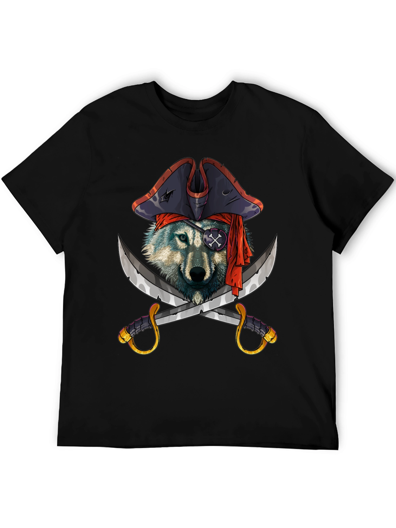 Pirate Wolf Graphic T-Shirt - Black Cotton Tee