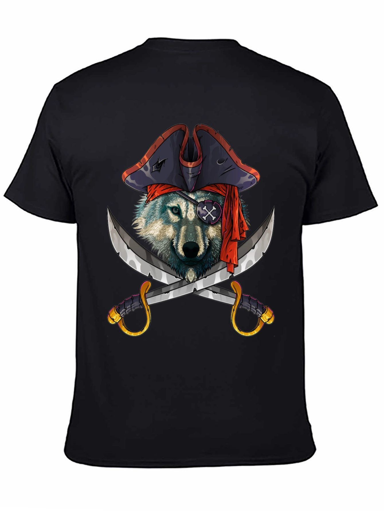 Pirate Wolf Graphic T-Shirt - Black Cotton Tee