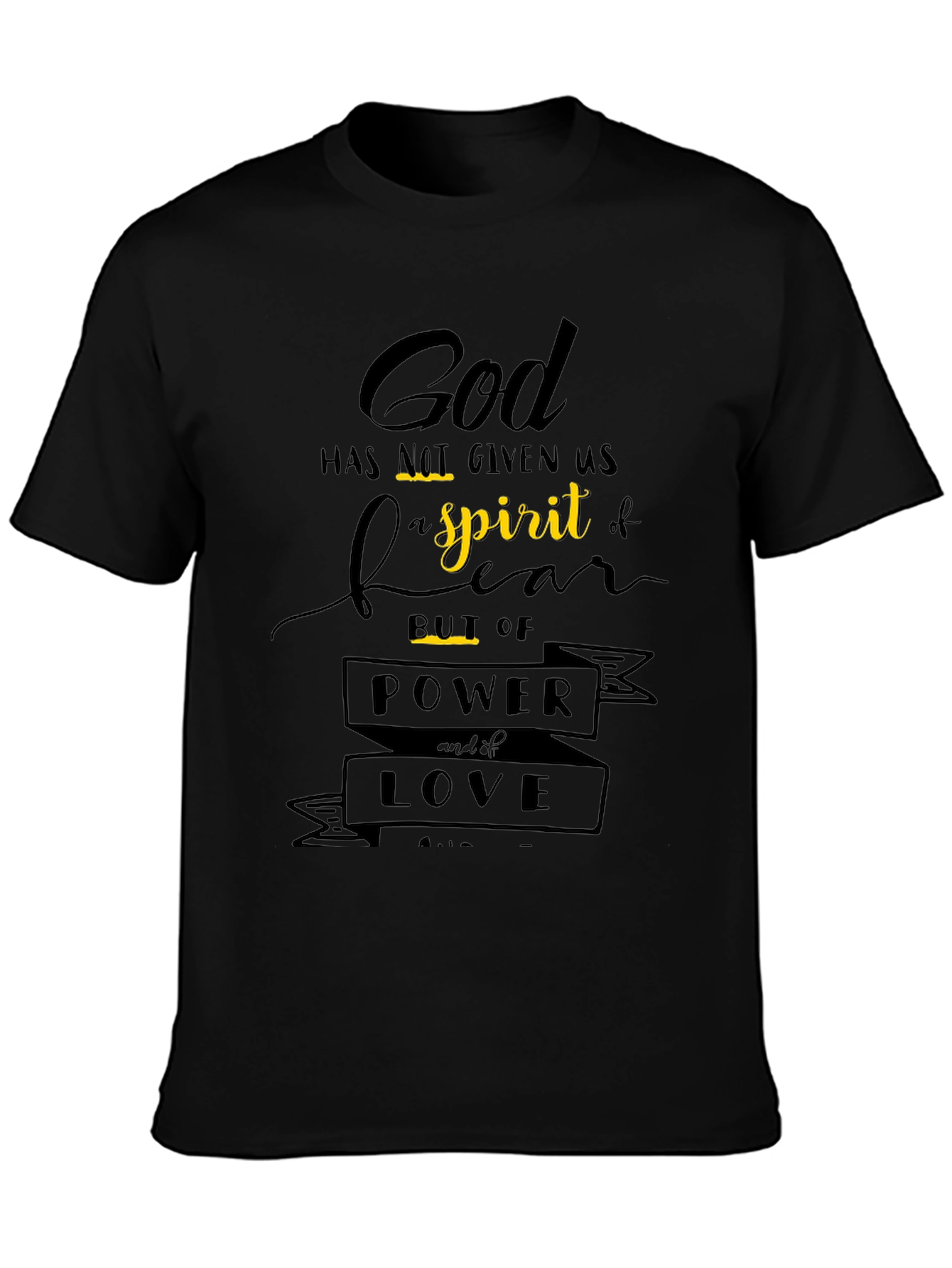 God Power Love Black Graphic T-Shirt