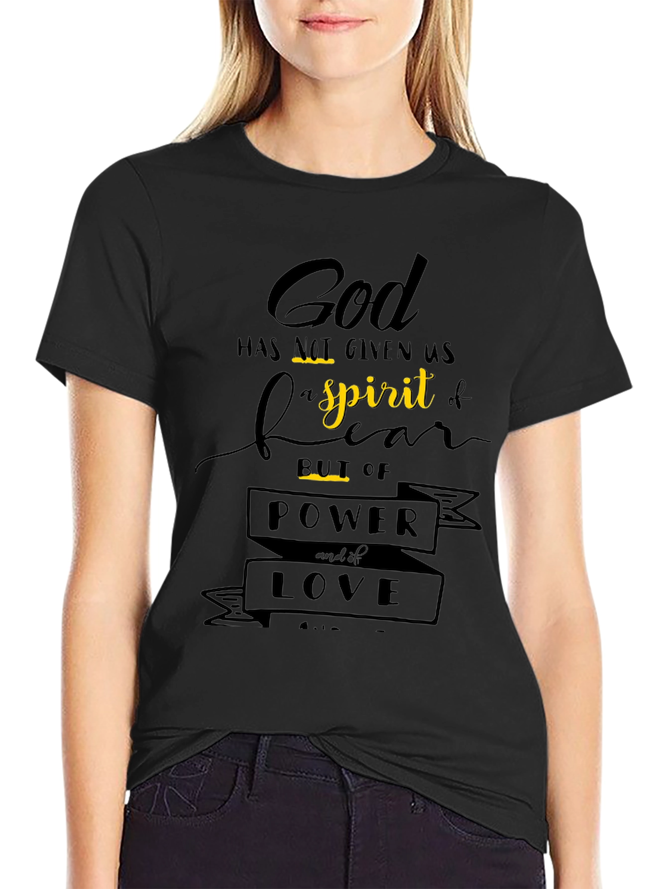 God Power Love Black Graphic T-Shirt