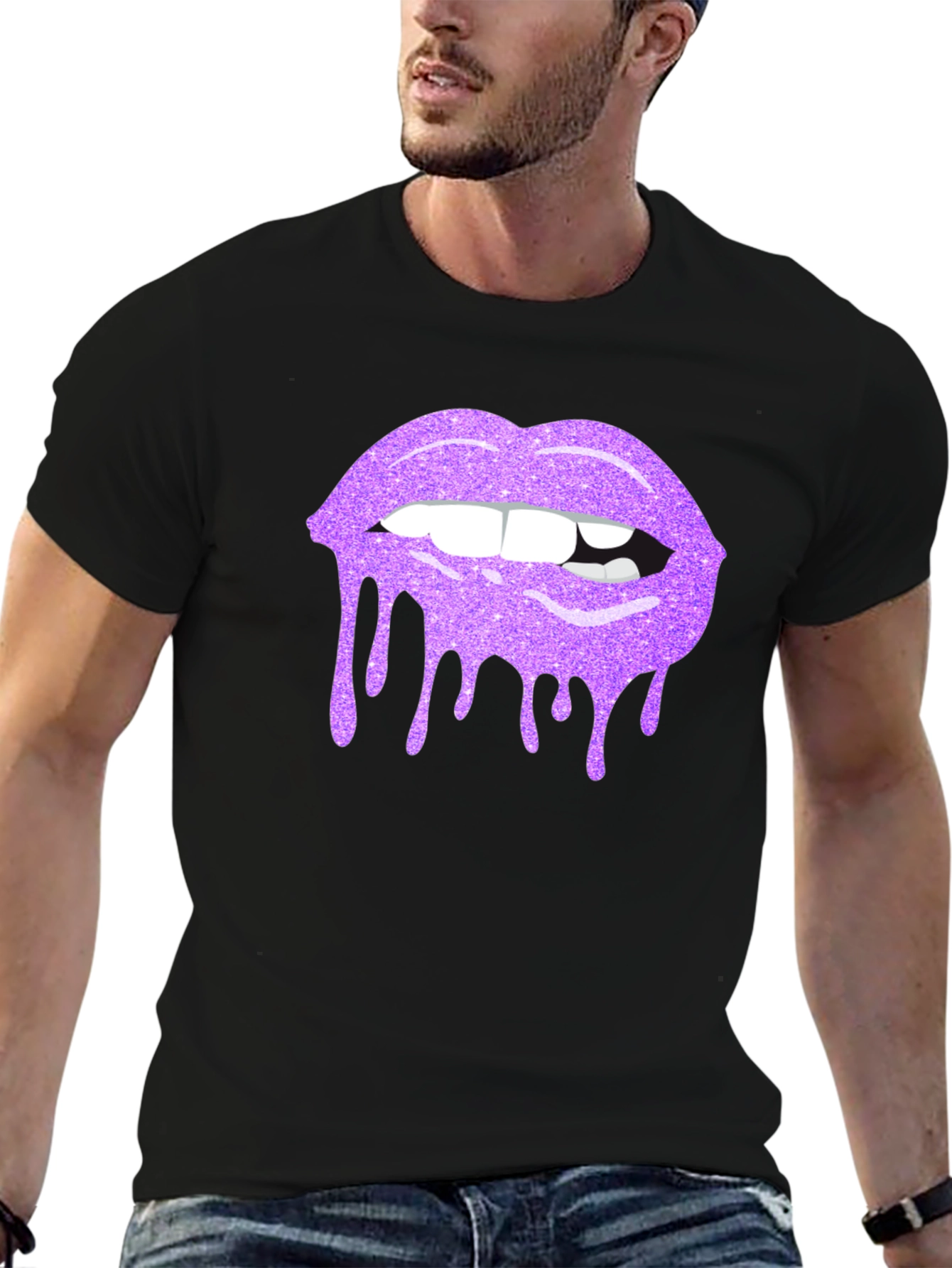 Purple Glitter Lips Graphic Tee