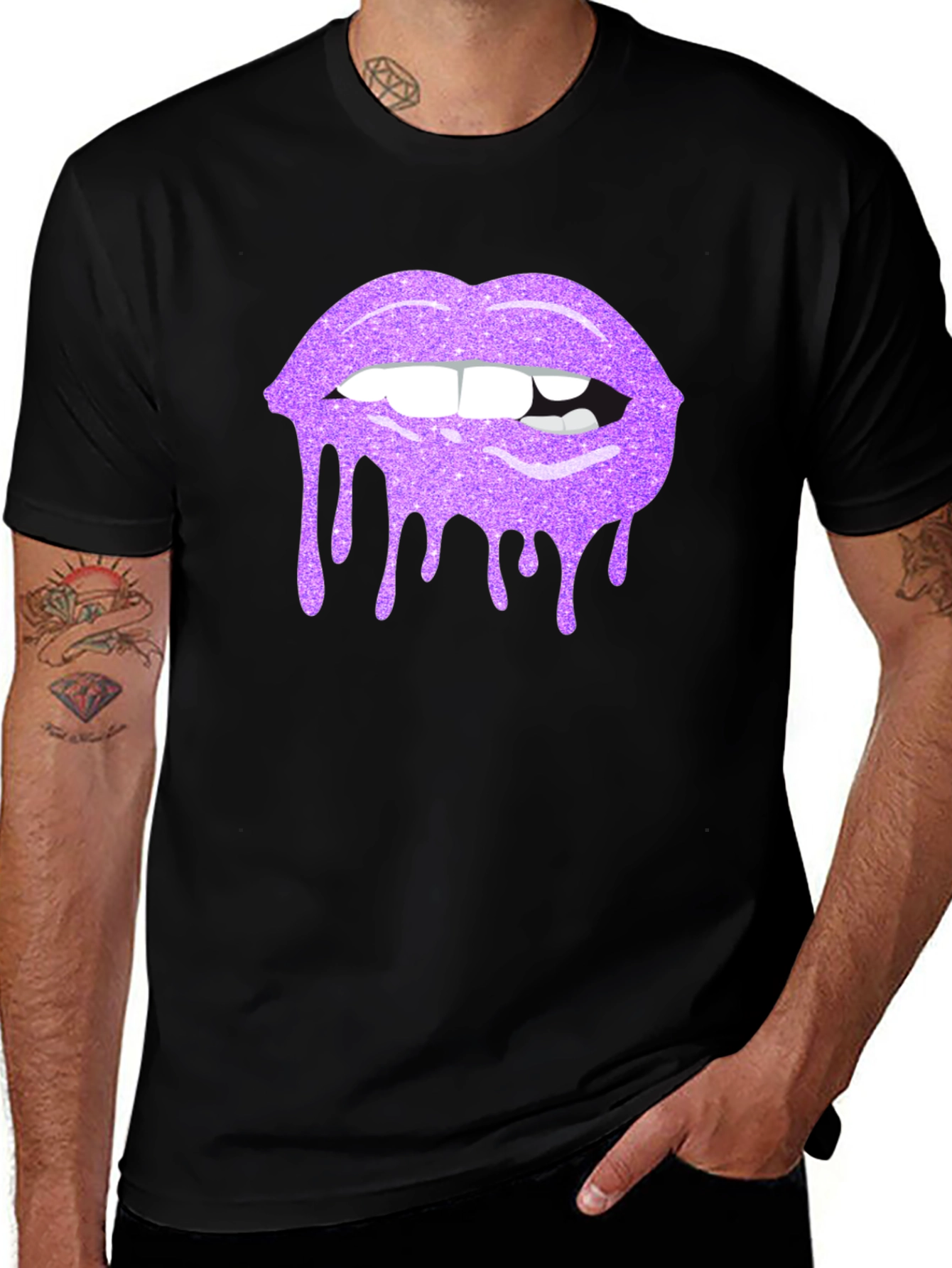 Purple Glitter Lips Graphic Tee