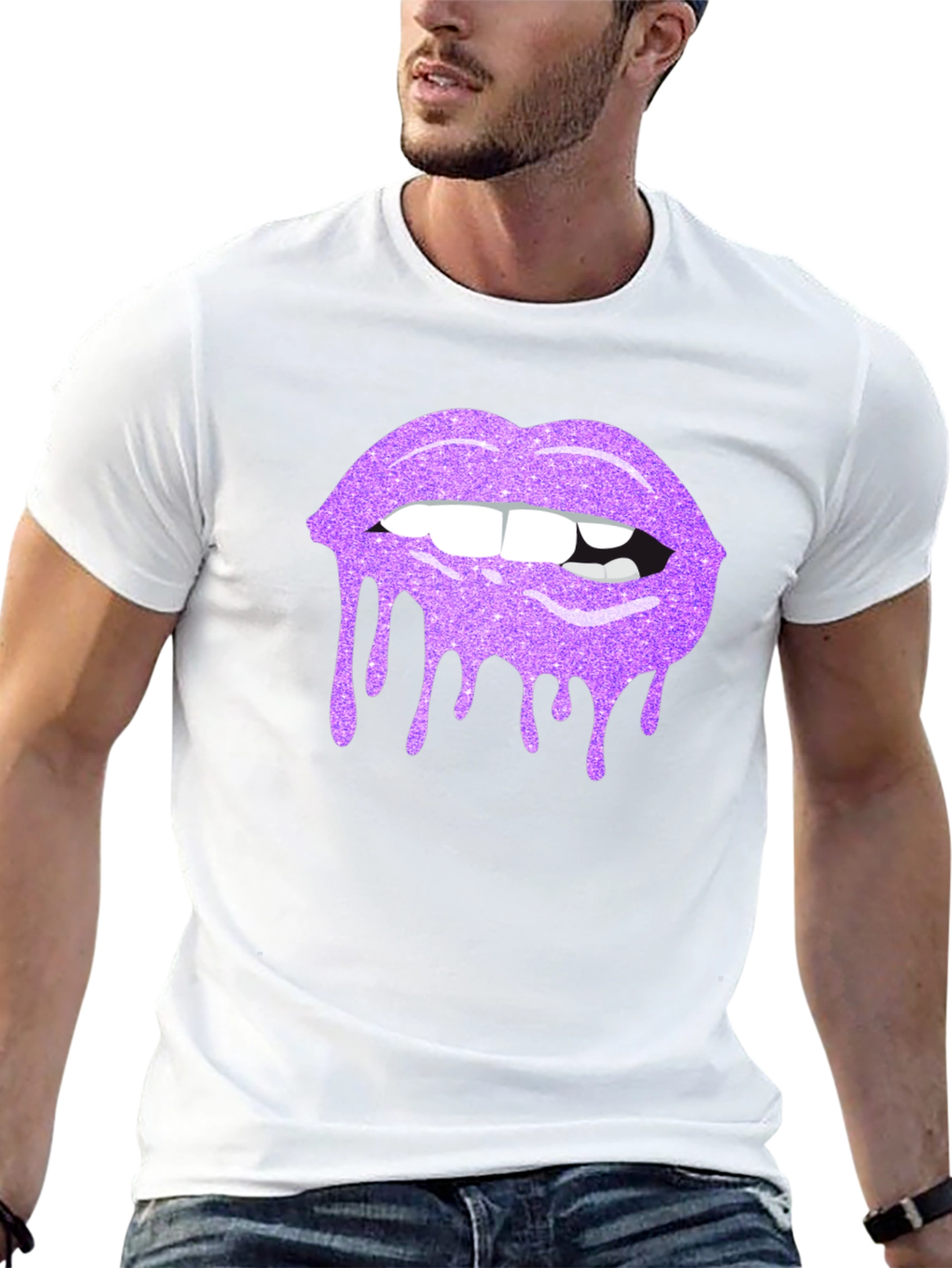 Purple Glitter Lips Graphic Tee