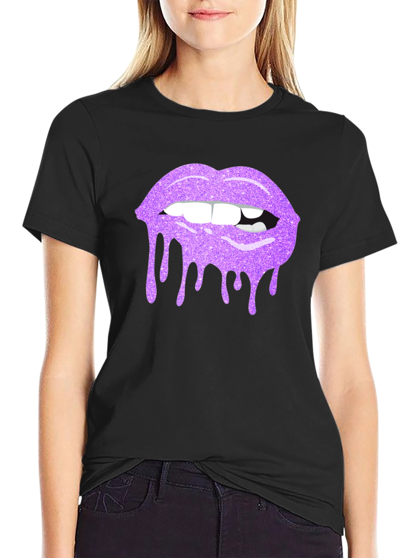 Purple Glitter Lips Graphic Tee