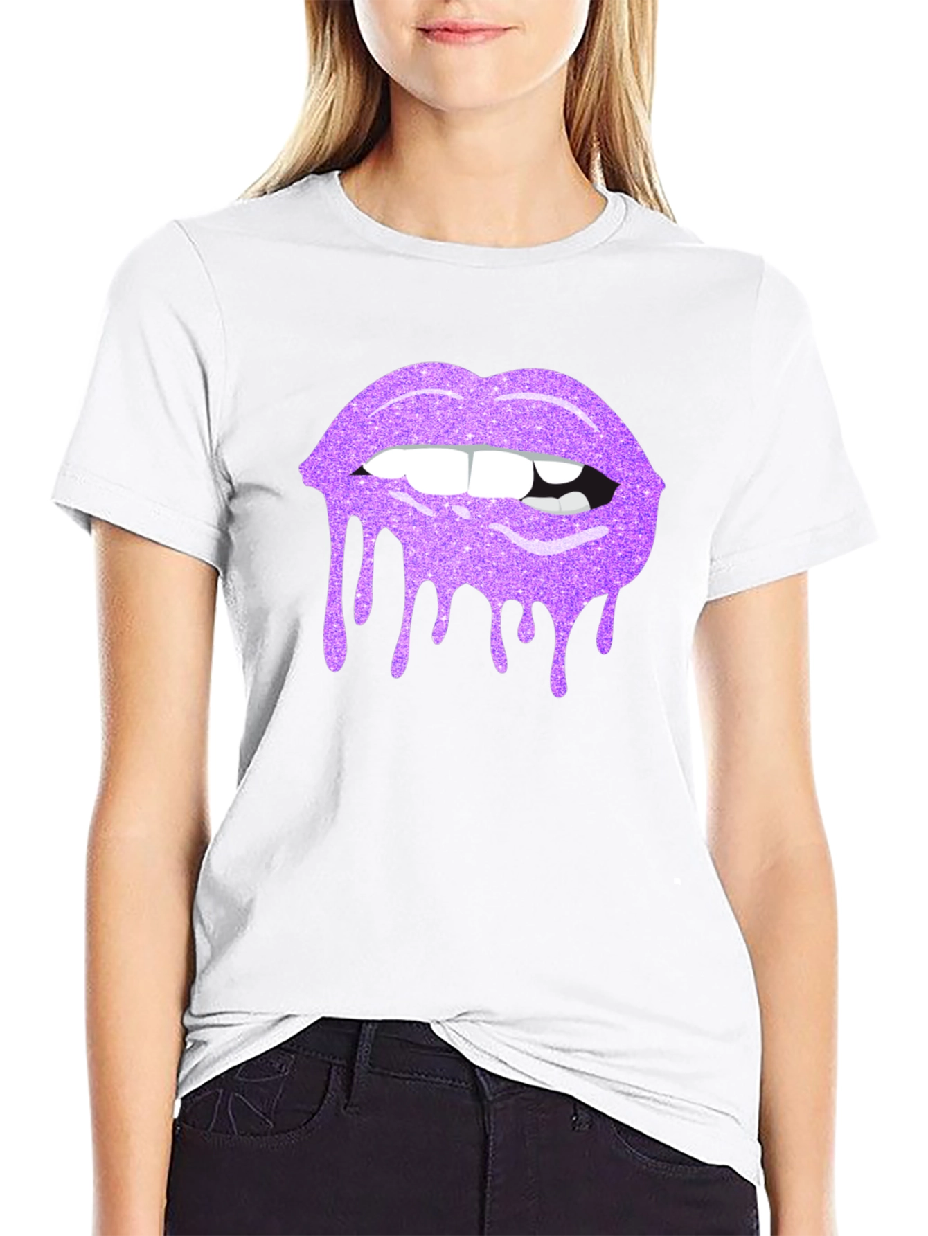Purple Glitter Lips Graphic Tee