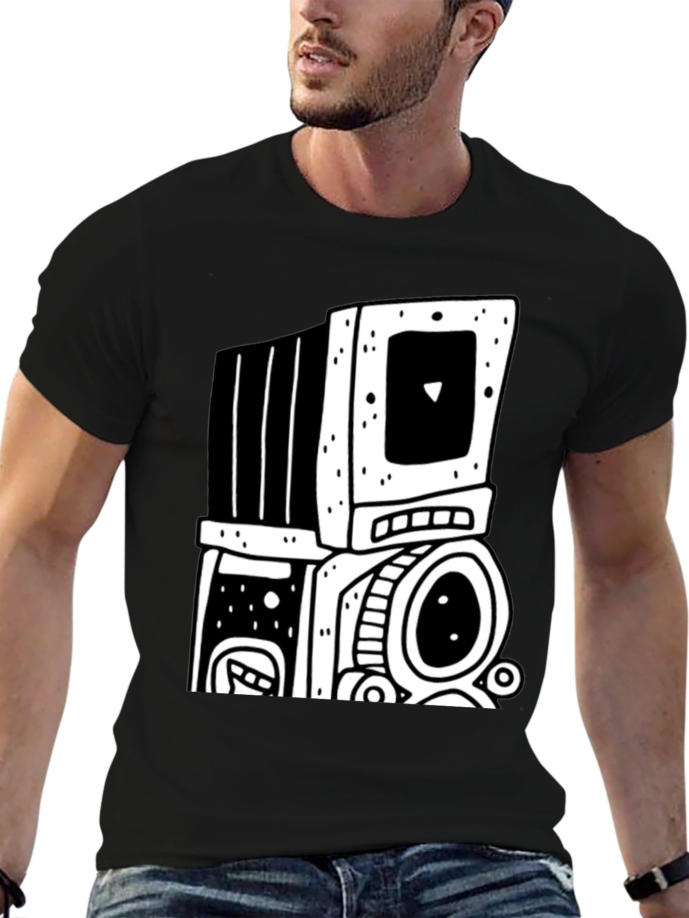 Retro Computer Black Graphic T-Shirt