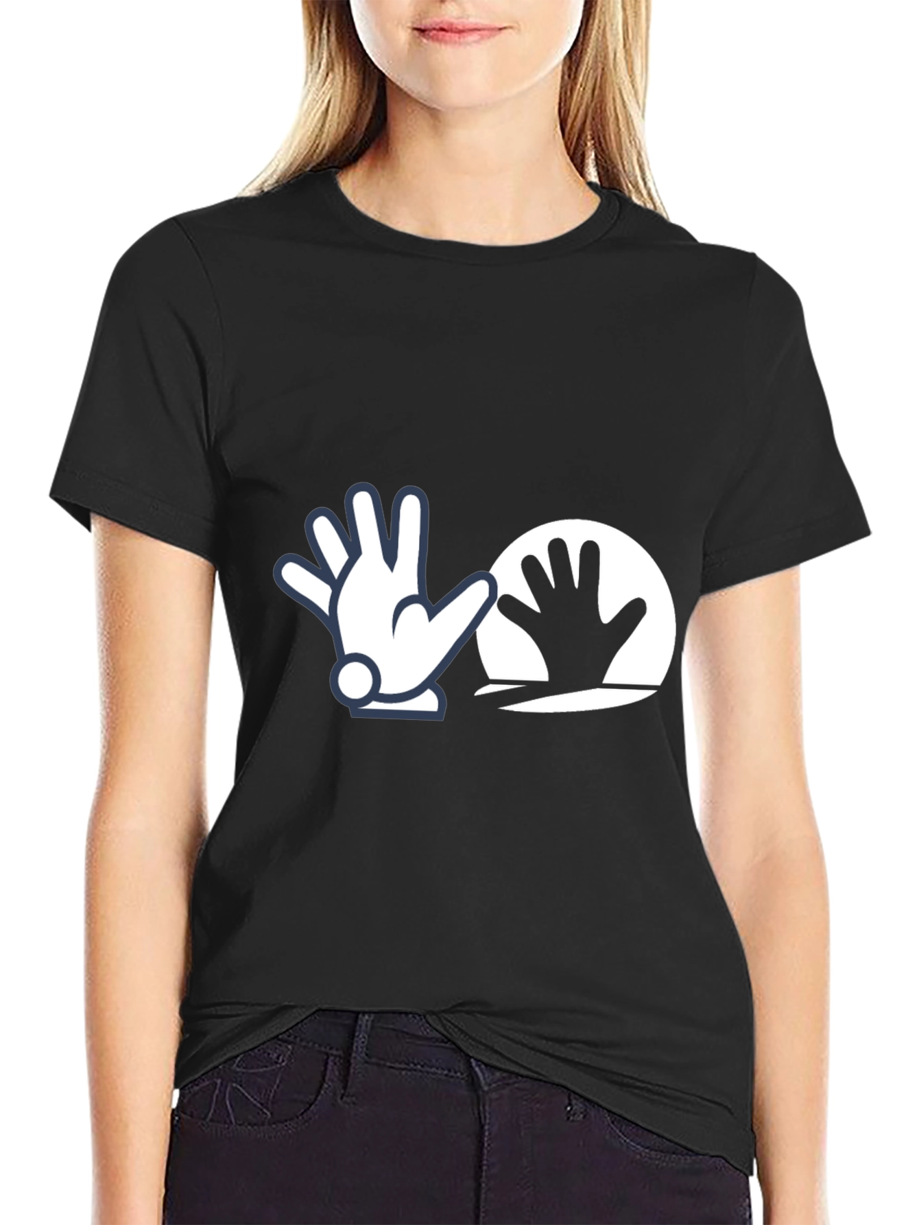 Funny Cartoon Hand Graphic Tee - Black Cotton Shirt