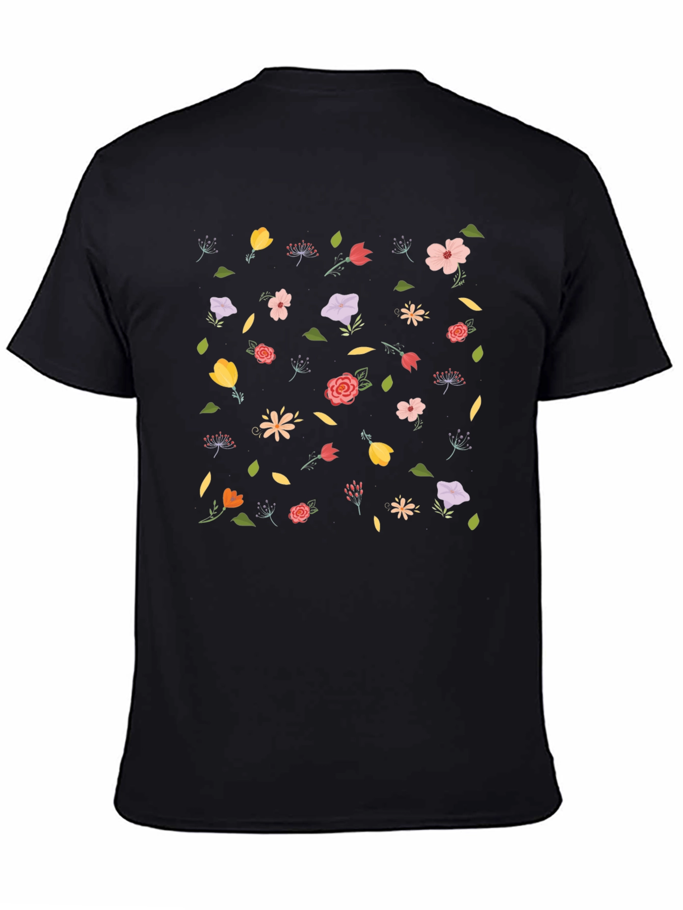 Floral Print Black T-Shirt - Casual Style