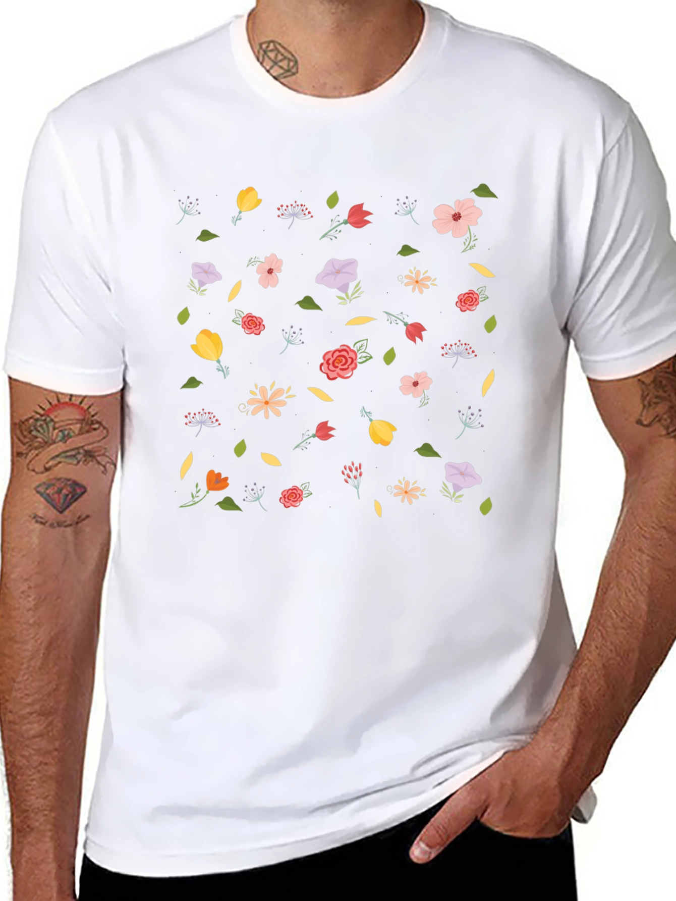 Floral Print Black T-Shirt - Casual Style