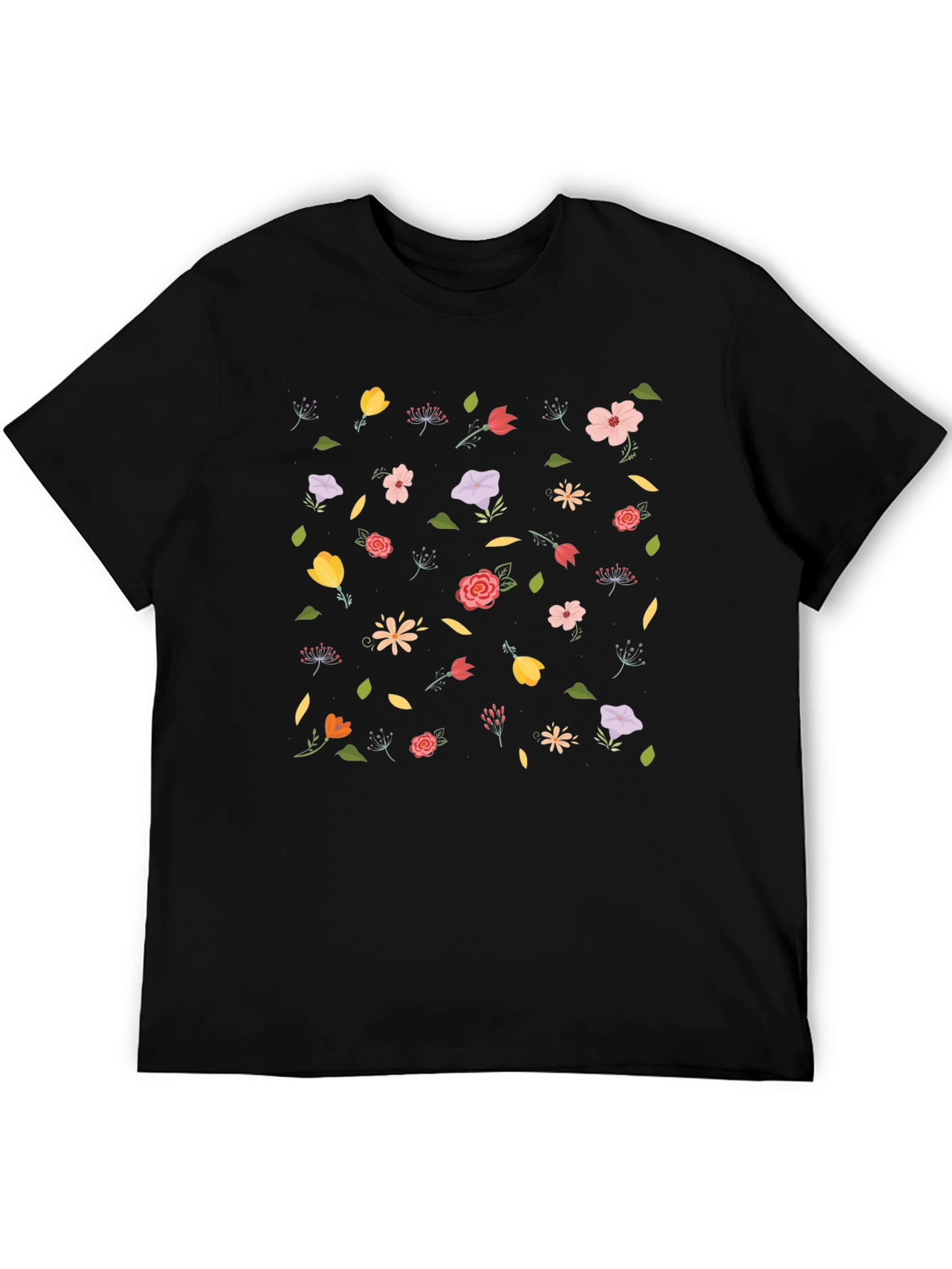 Floral Print Black T-Shirt - Casual Style