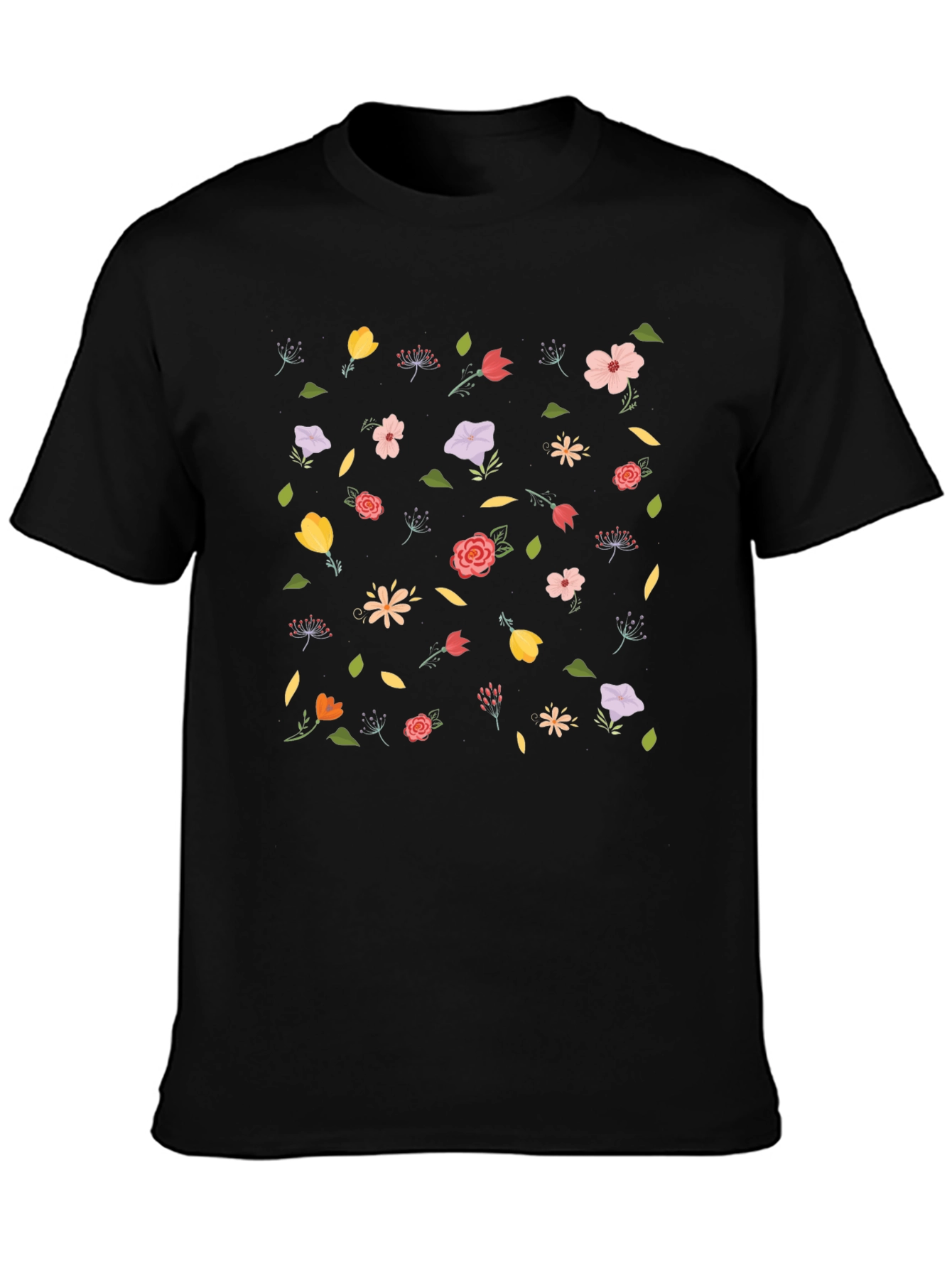 Floral Print Black T-Shirt - Casual Style