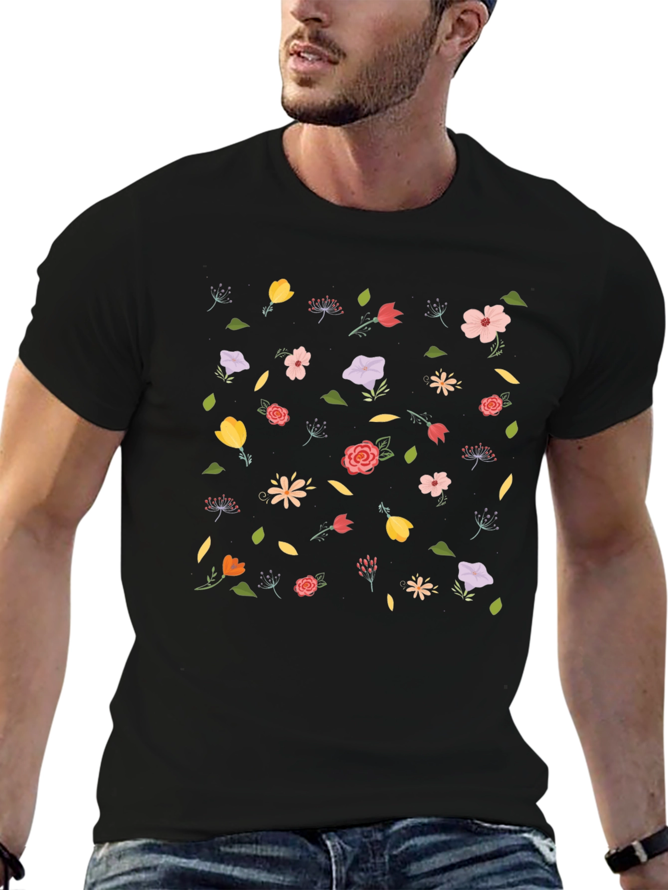 Floral Print Black T-Shirt - Casual Style