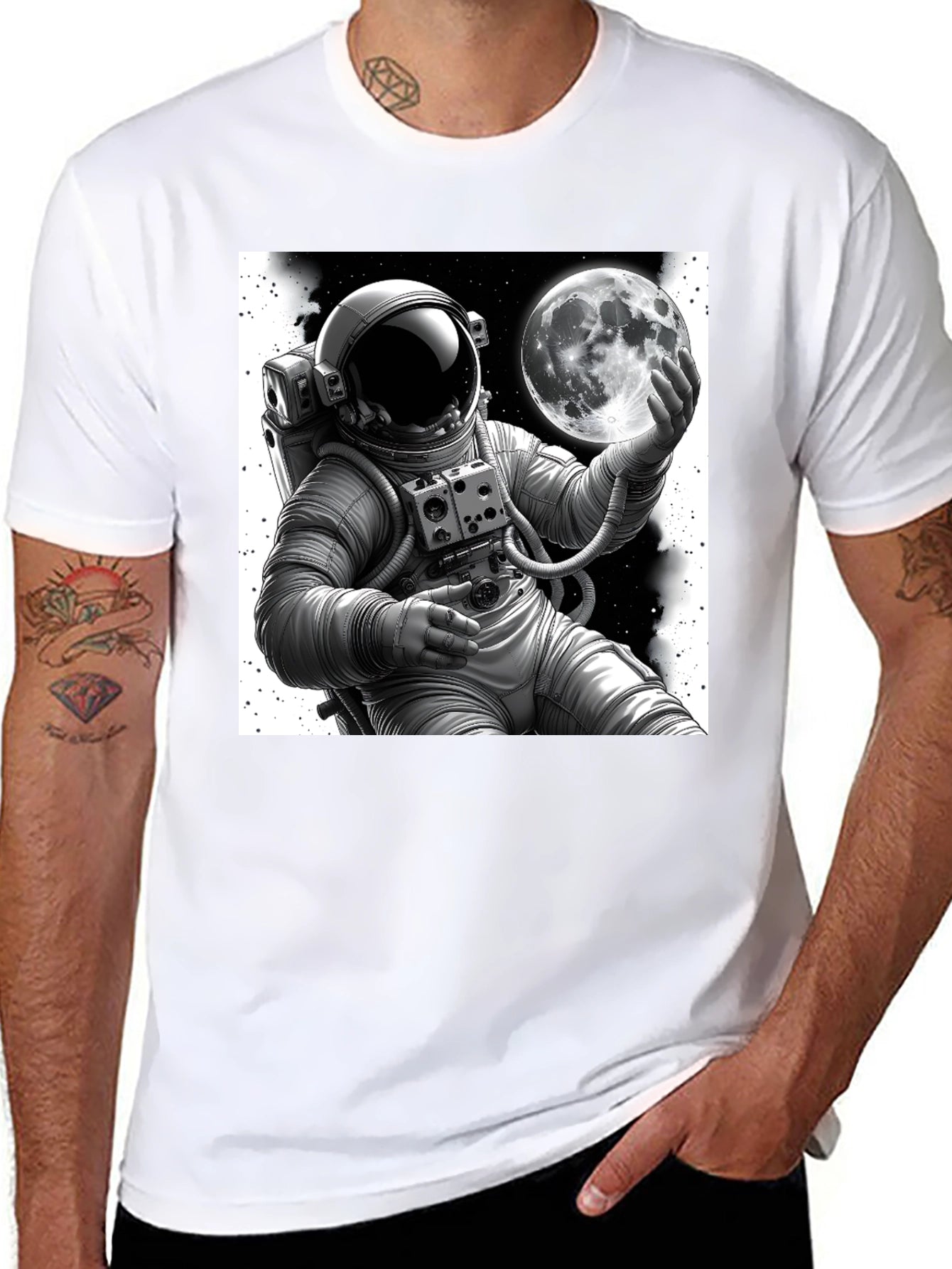 Astronaut & Moon Graphic Tee - Black Cotton Blend