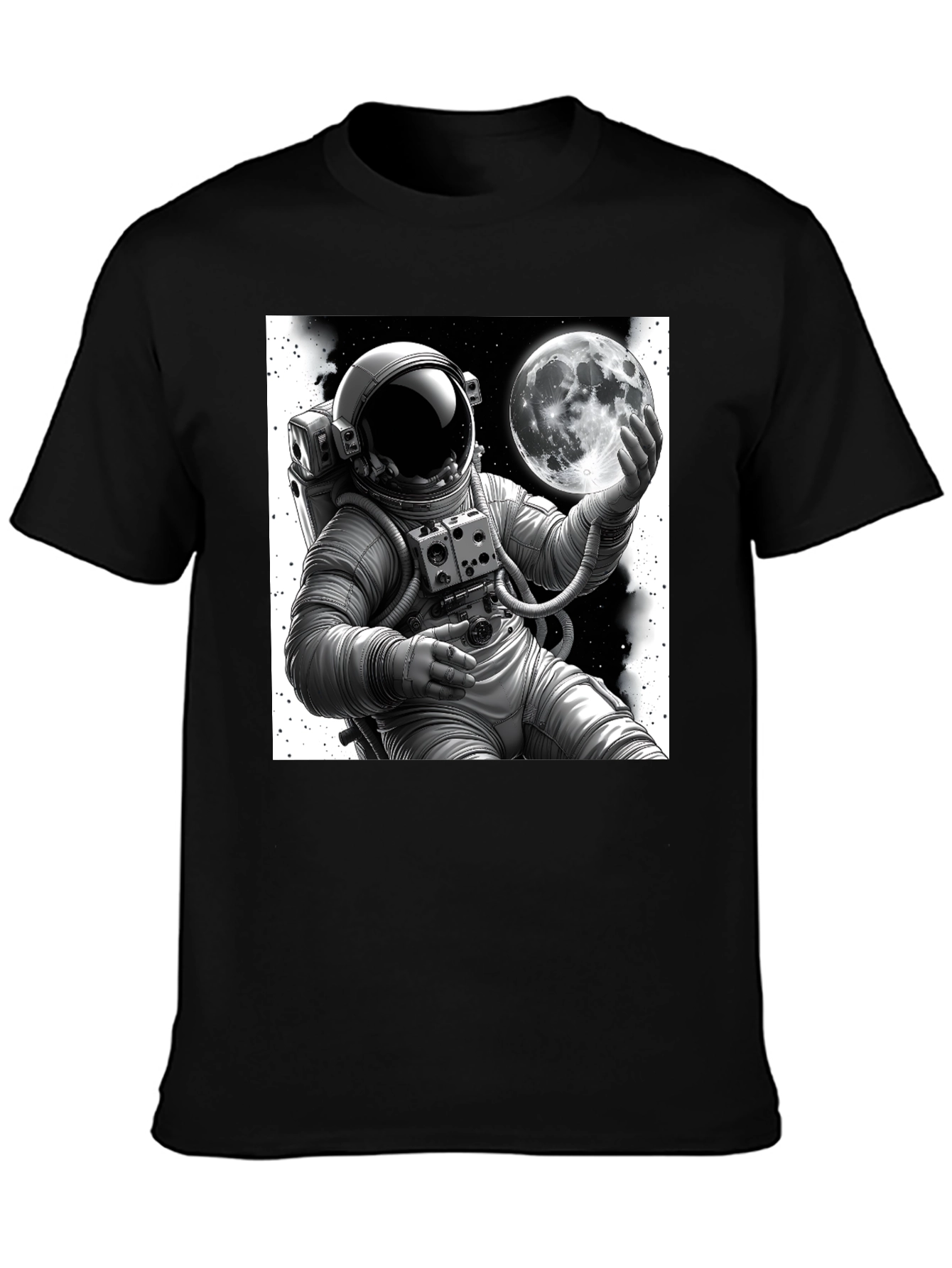 Astronaut & Moon Graphic Tee - Black Cotton Blend
