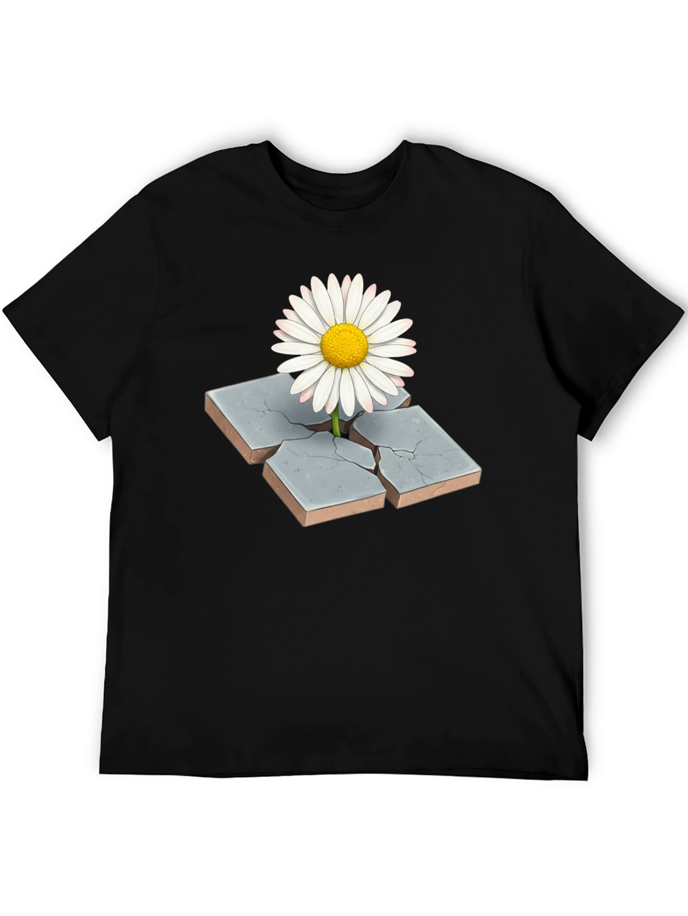 Daisy Through Concrete Mens Black T-Shirt