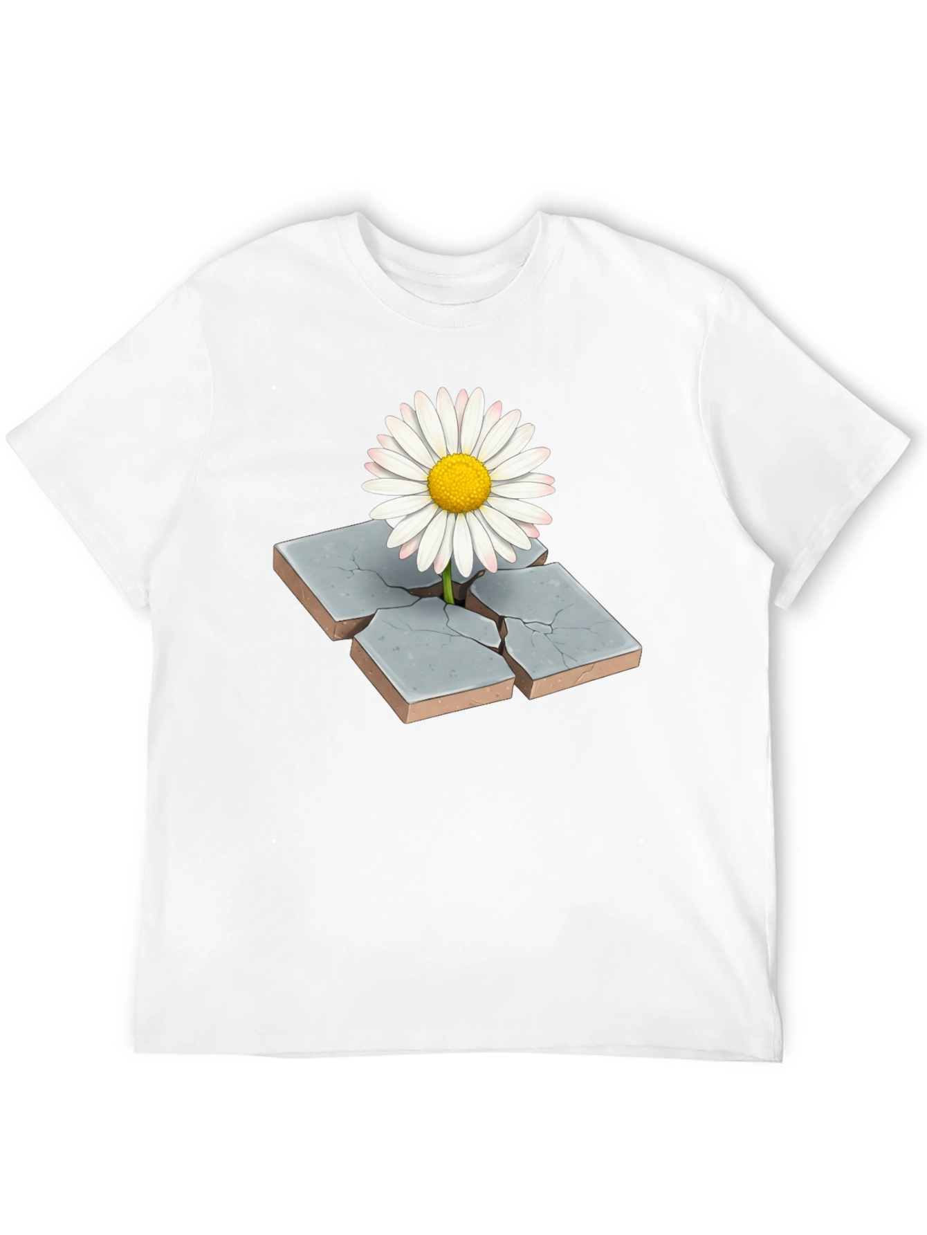 Daisy Through Concrete Mens Black T-Shirt