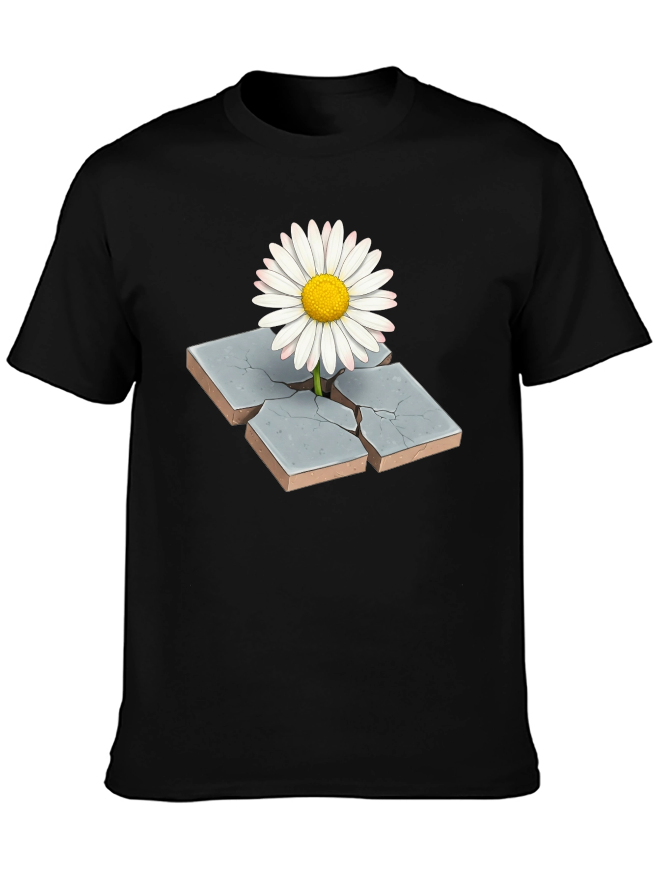 Daisy Through Concrete Mens Black T-Shirt