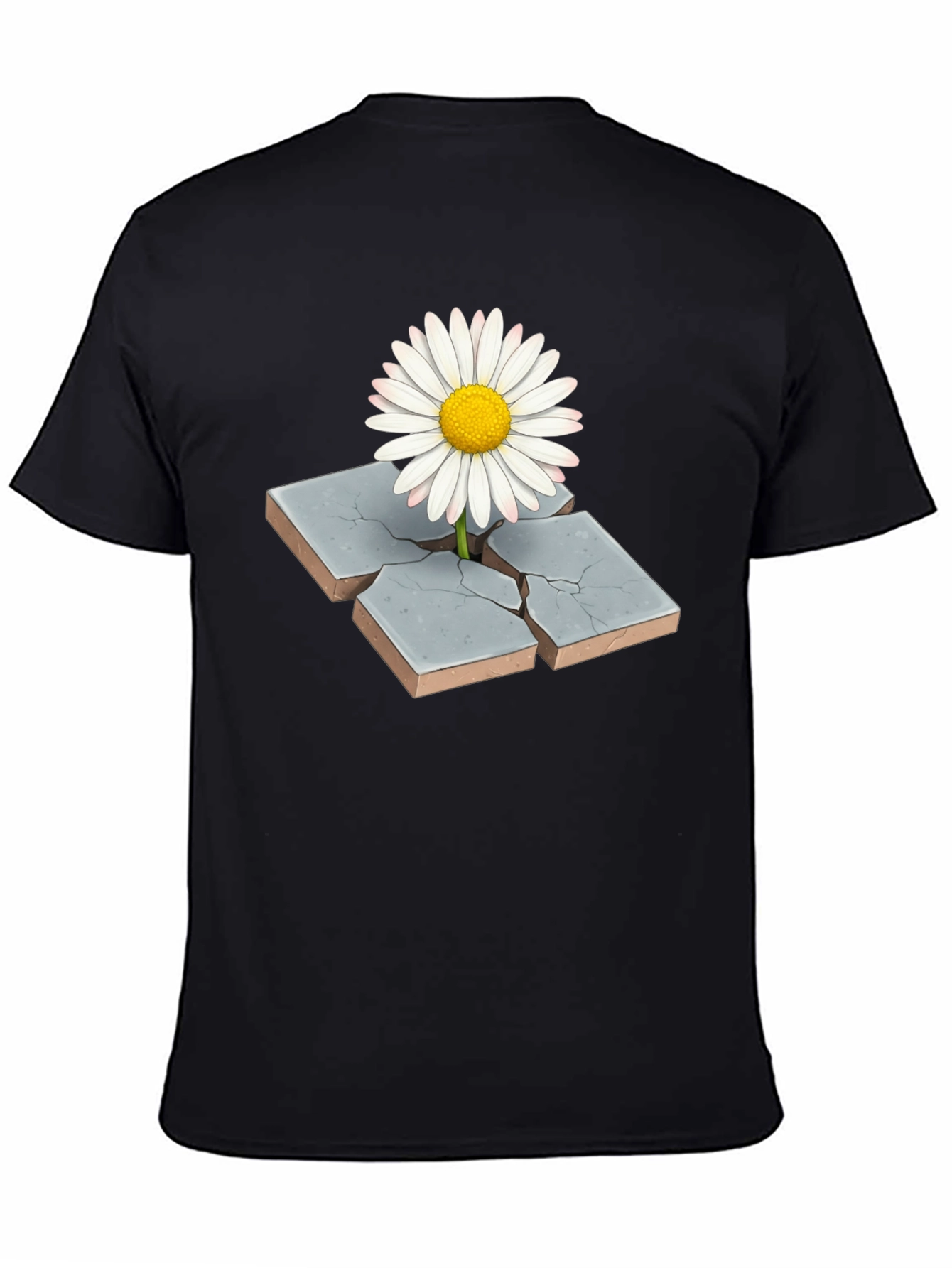 Daisy Through Concrete Mens Black T-Shirt