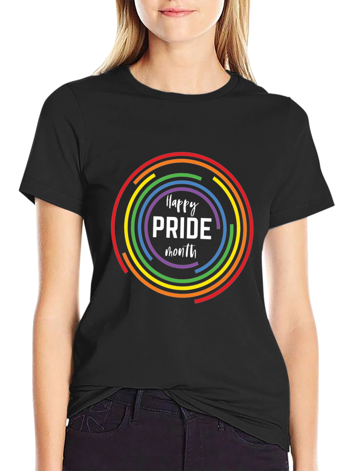 Pride Month Rainbow Circle Black T-Shirt