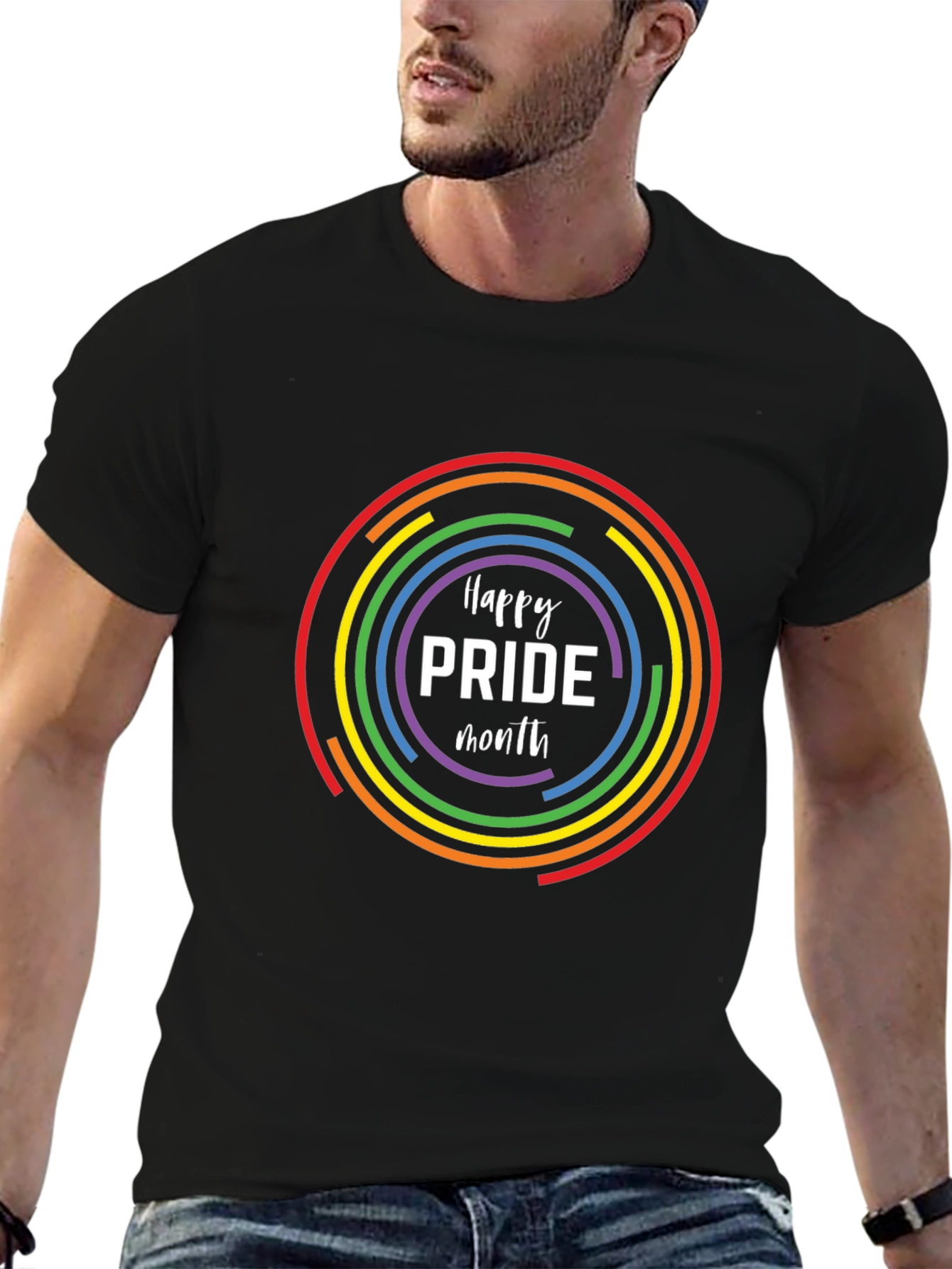 Pride Month Rainbow Circle Black T-Shirt